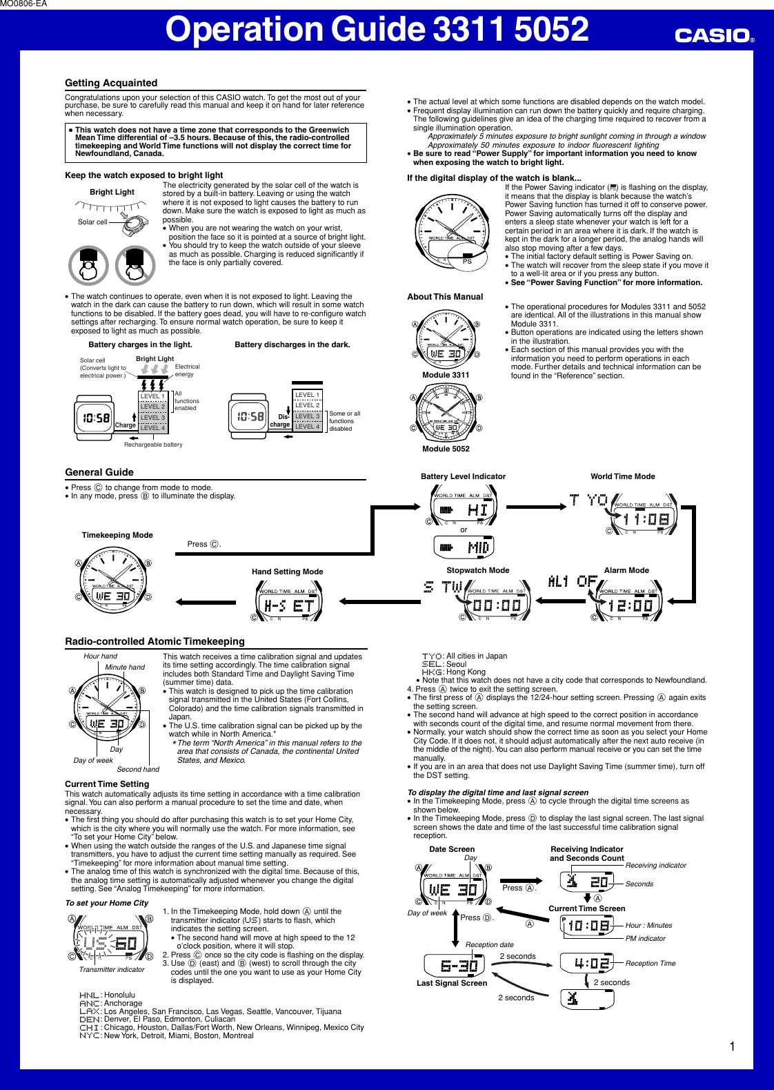 Casio Watch 5052 Users Manual QW 3311