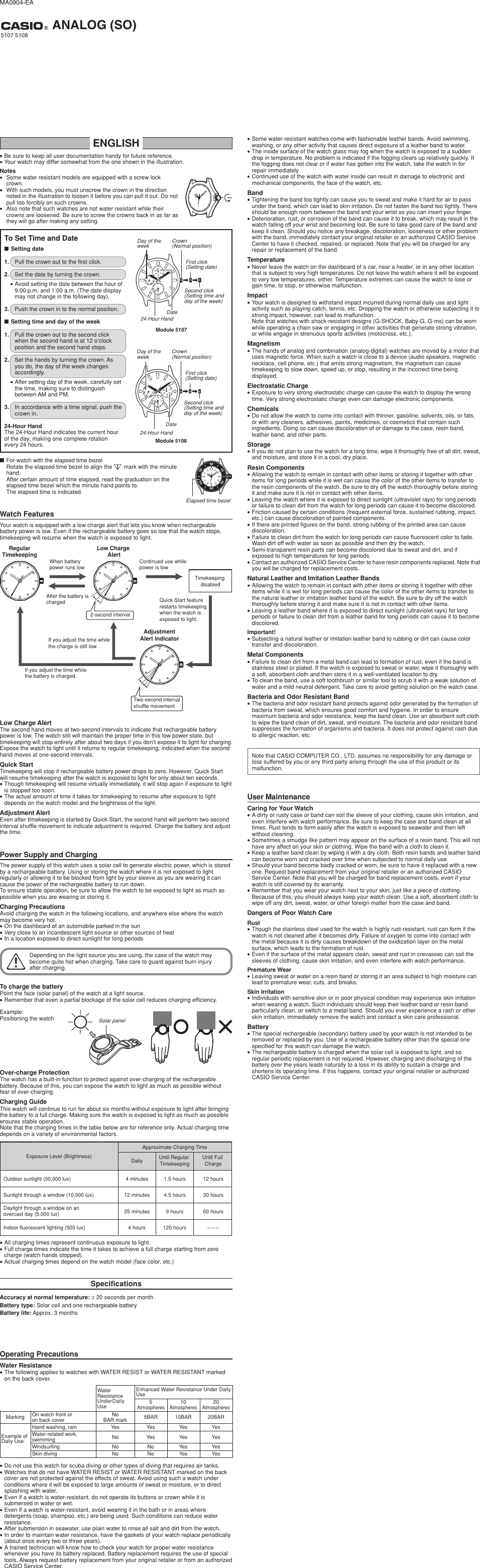Page 1 of 1 - Casio Casio-Casio-Watch-5108-Users-Manual- ANALOG (SO)  Casio-casio-watch-5108-users-manual