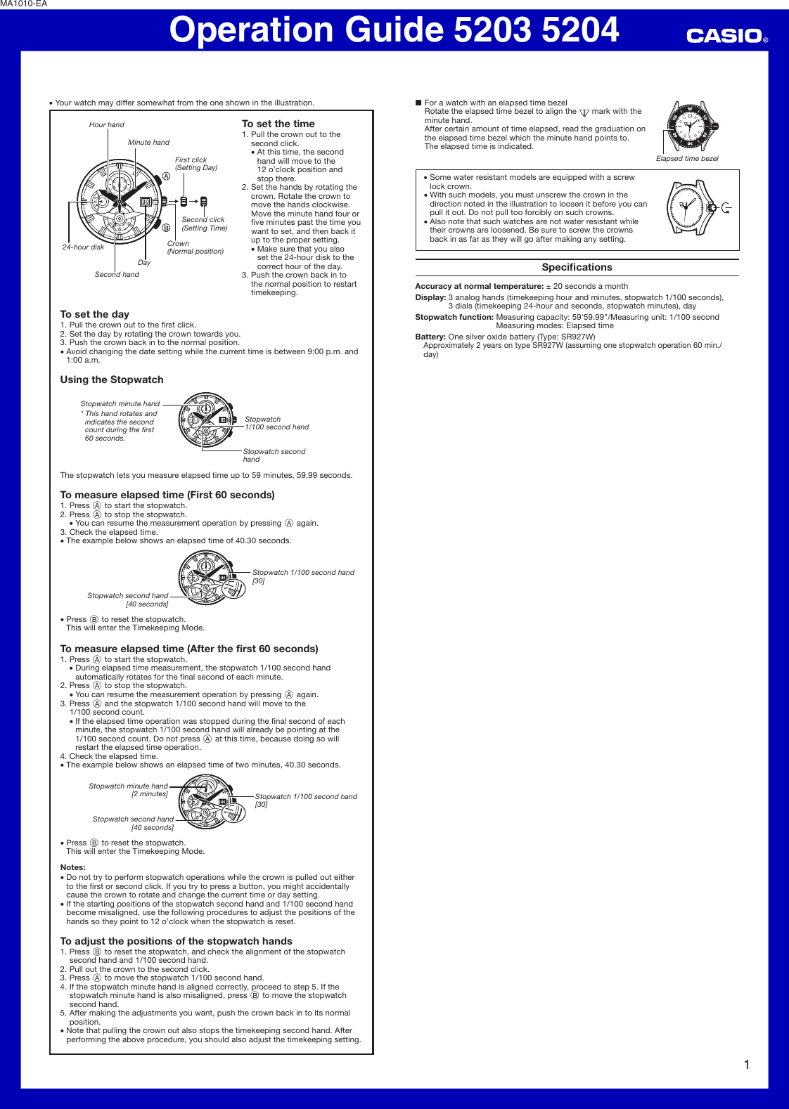 Page 1 of 1 - Casio Casio-Casio-Watch-5204-Users-Manual- QW-5203_5204  Casio-casio-watch-5204-users-manual