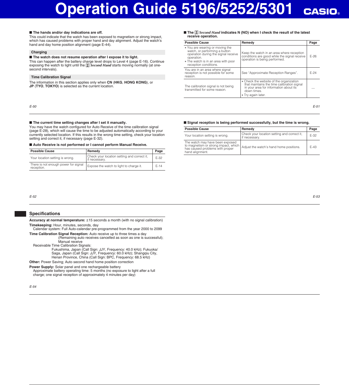 Page 6 of 6 - Casio Casio-Casio-Watch-5252-Users-Manual- QW-5196_5252_5301  Casio-casio-watch-5252-users-manual