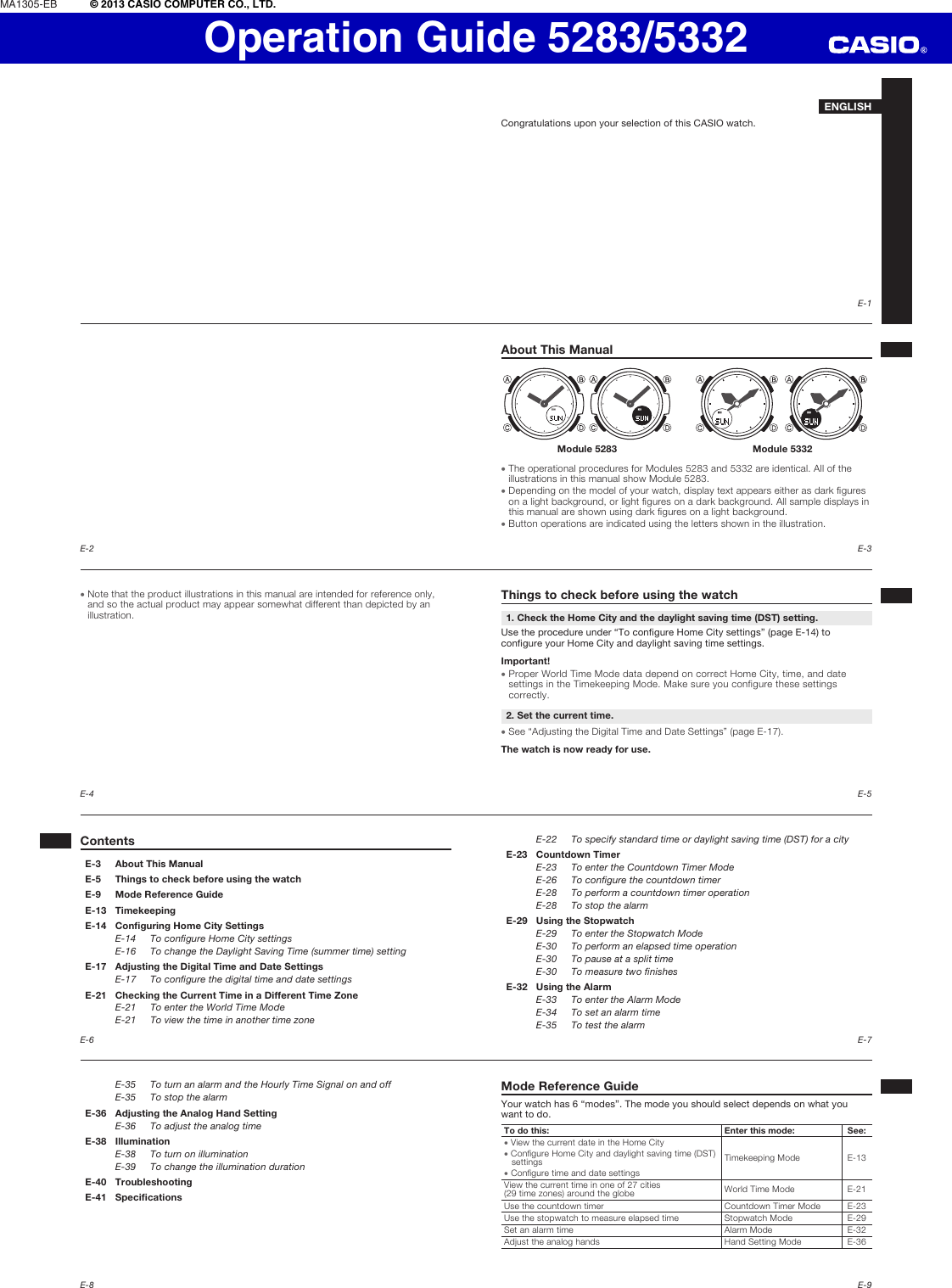 Page 1 of 5 - Casio Casio-Casio-Watch-5332-Users-Manual- QW-5283_5332  Casio-casio-watch-5332-users-manual