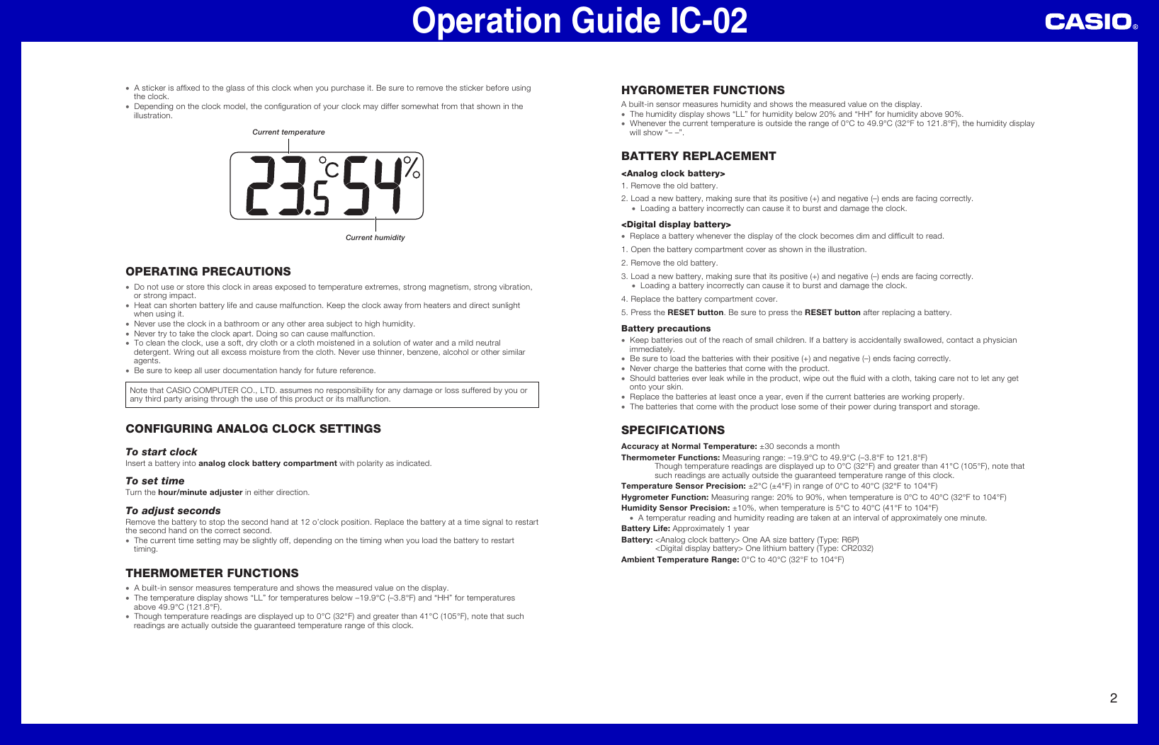 Page 2 of 2 - Casio Casio-Ic-02-Owners-Manual- IC-02  Casio-ic-02-owners-manual