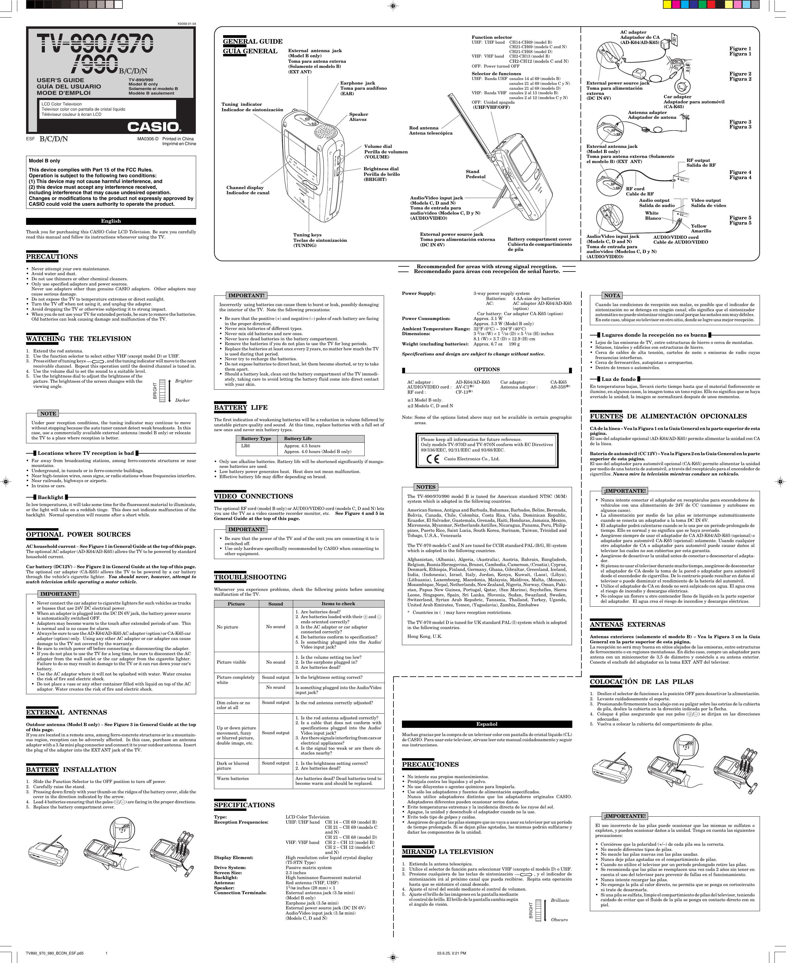 Page 1 of 2 - Casio Casio-Lcd-Color-Television-Tv-890-990-Users-Manual-  Casio-lcd-color-television-tv-890-990-users-manual