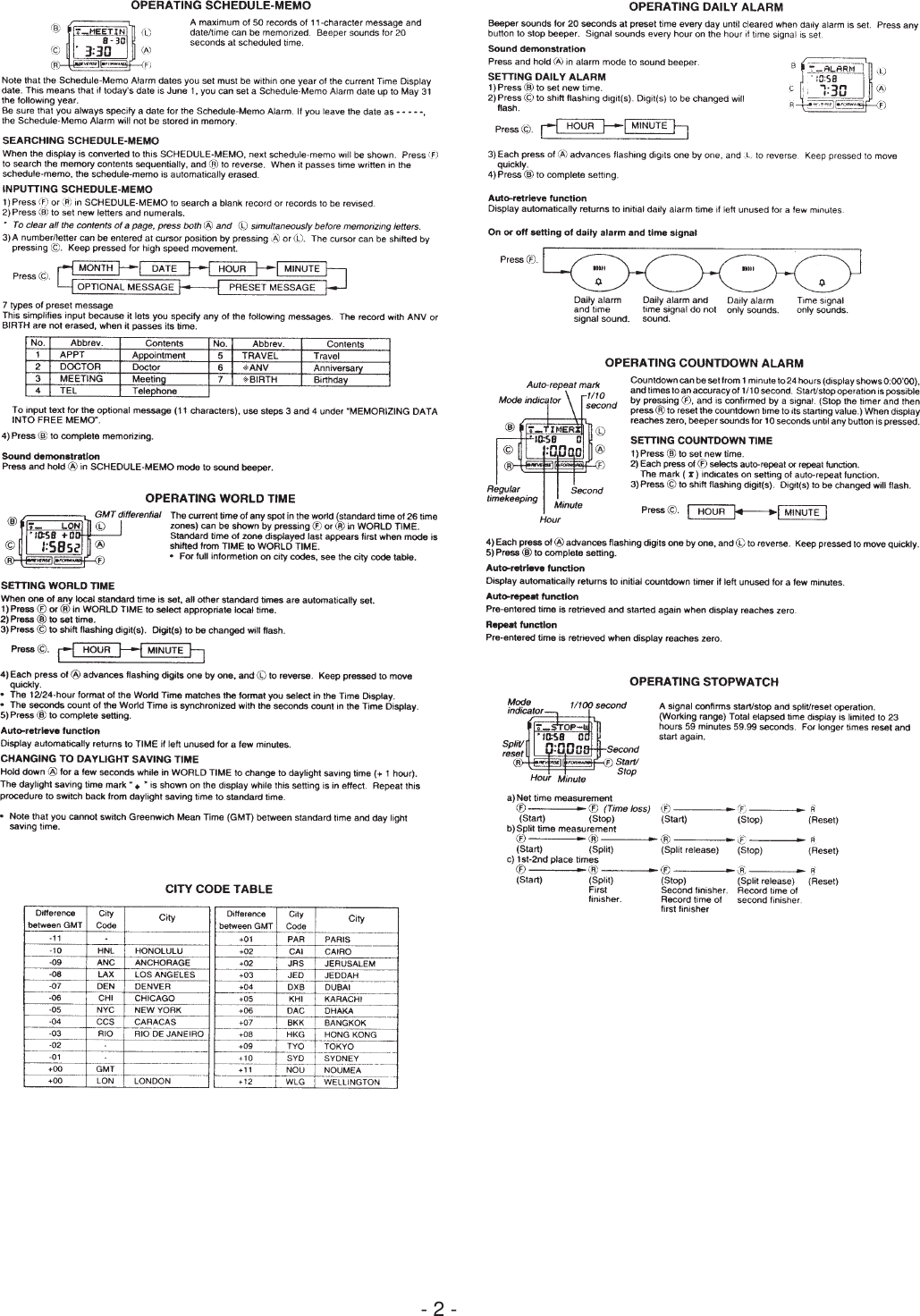 Page 2 of 2 - Casio Casio-Operation-Chart-Module-Qw-1425-Users-Manual- S/M-492(QW-1425)  Casio-operation-chart-module-qw-1425-users-manual
