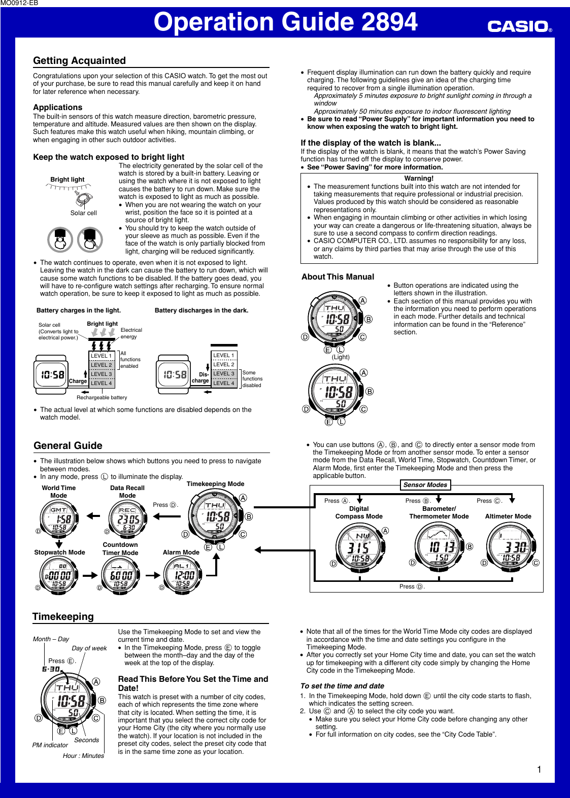 Page 1 of 12 - Casio Casio-Pathfinder-Pag80-Operation-Manual- QW-2894  Casio-pathfinder-pag80-operation-manual