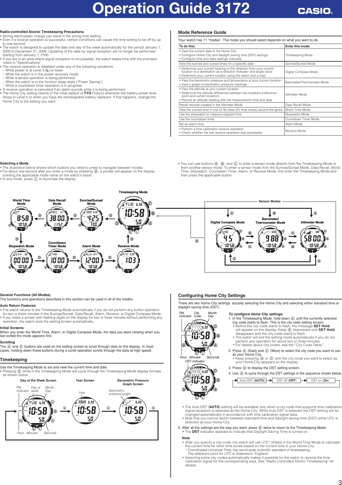 Page 3 of 12 - Casio Casio-Paw2000-1Cr-Operation-Manual- QW-3172  Casio-paw2000-1cr-operation-manual