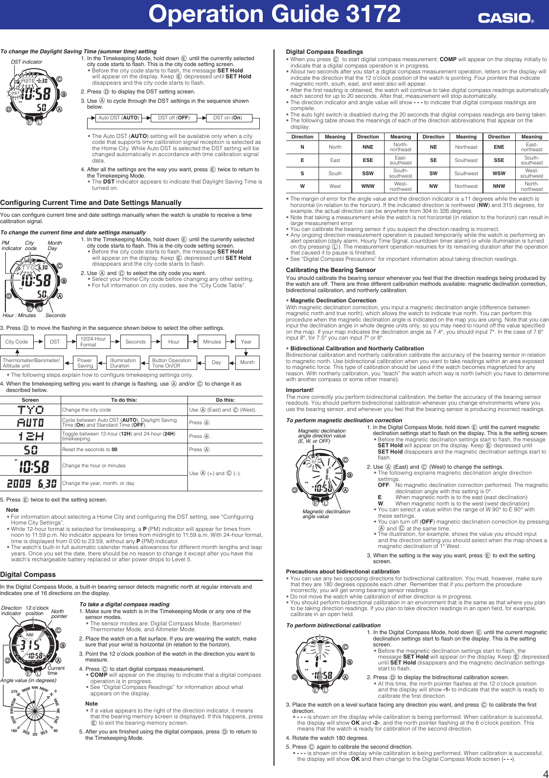 Page 4 of 12 - Casio Casio-Paw2000-1Cr-Operation-Manual- QW-3172  Casio-paw2000-1cr-operation-manual