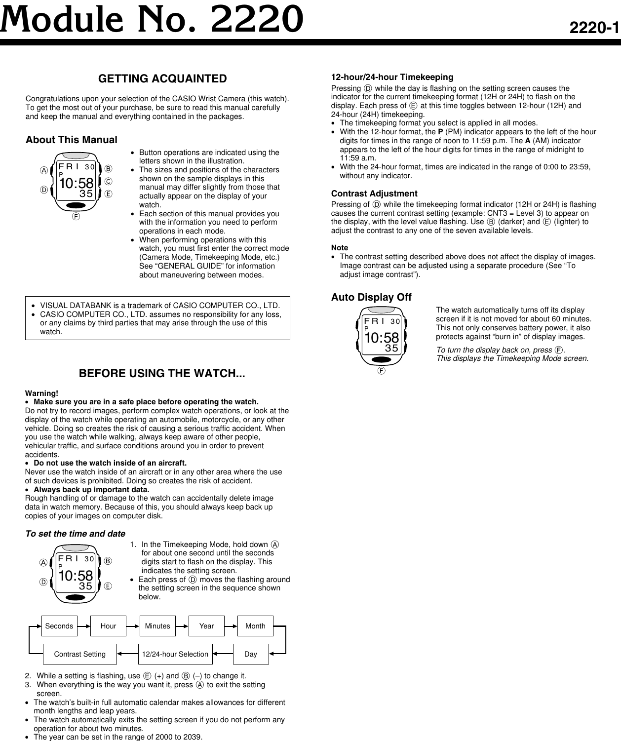 Page 1 of 8 - Casio Casio-Qw-1840-Users-Manual- QW-2220  Casio-qw-1840-users-manual