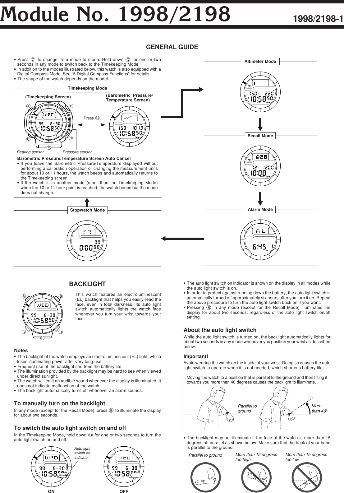 Page 1 of 8 - Casio Casio-Watch-1998-Users-Manual- QW-1998 2198  Casio-watch-1998-users-manual