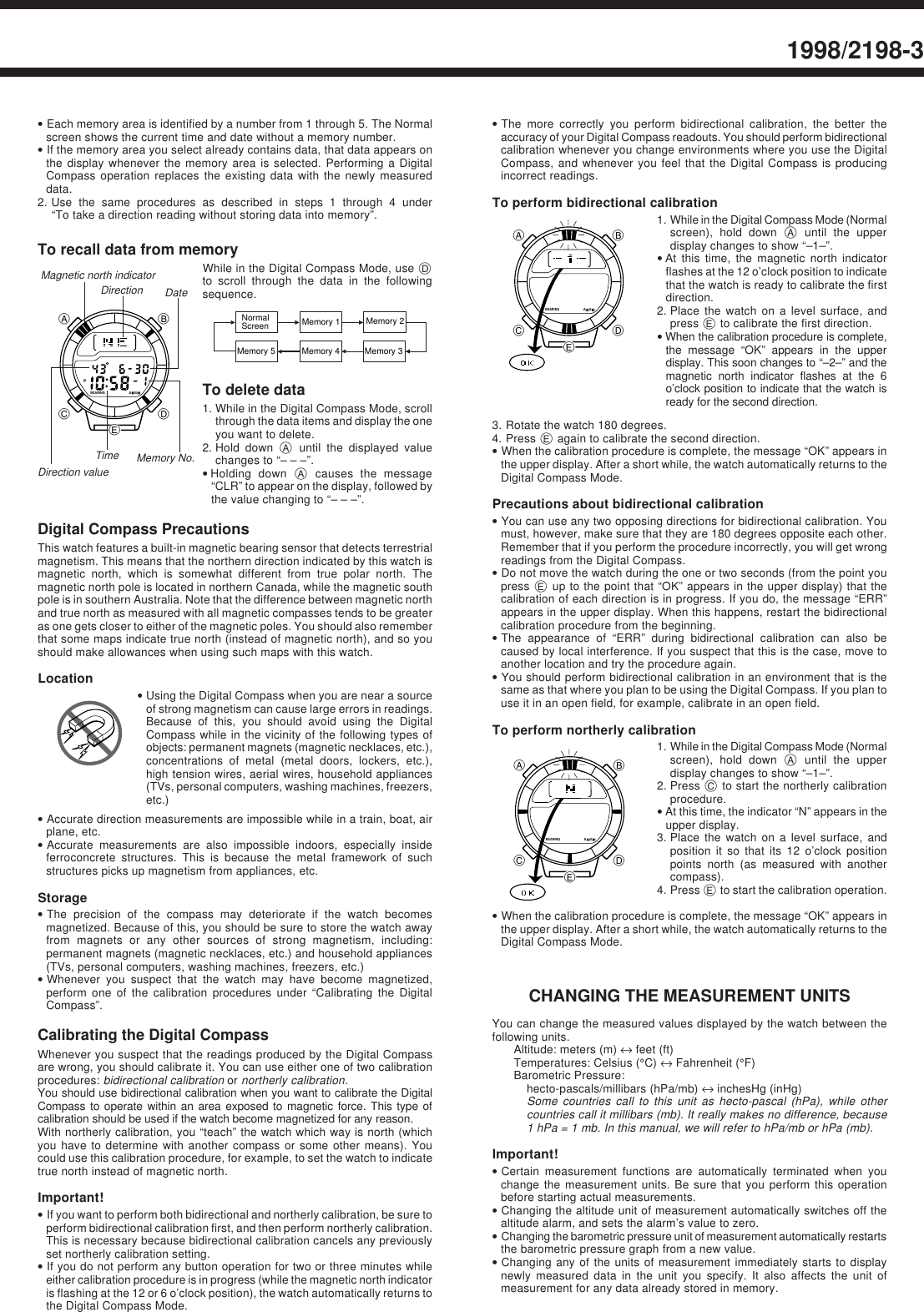 Page 3 of 8 - Casio Casio-Watch-1998-Users-Manual- QW-1998 2198  Casio-watch-1998-users-manual
