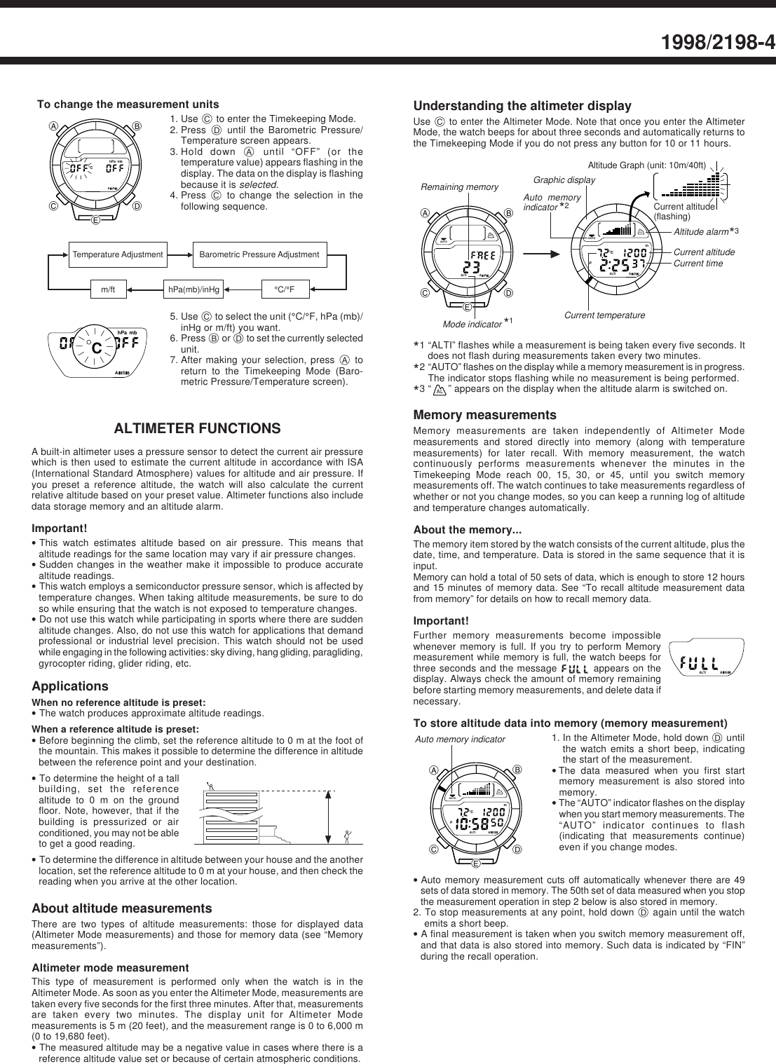 Page 4 of 8 - Casio Casio-Watch-1998-Users-Manual- QW-1998 2198  Casio-watch-1998-users-manual