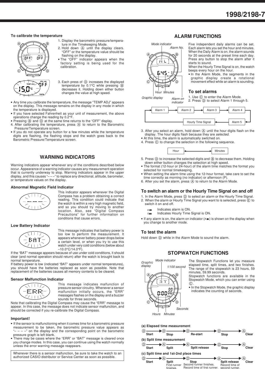 Page 7 of 8 - Casio Casio-Watch-1998-Users-Manual- QW-1998 2198  Casio-watch-1998-users-manual