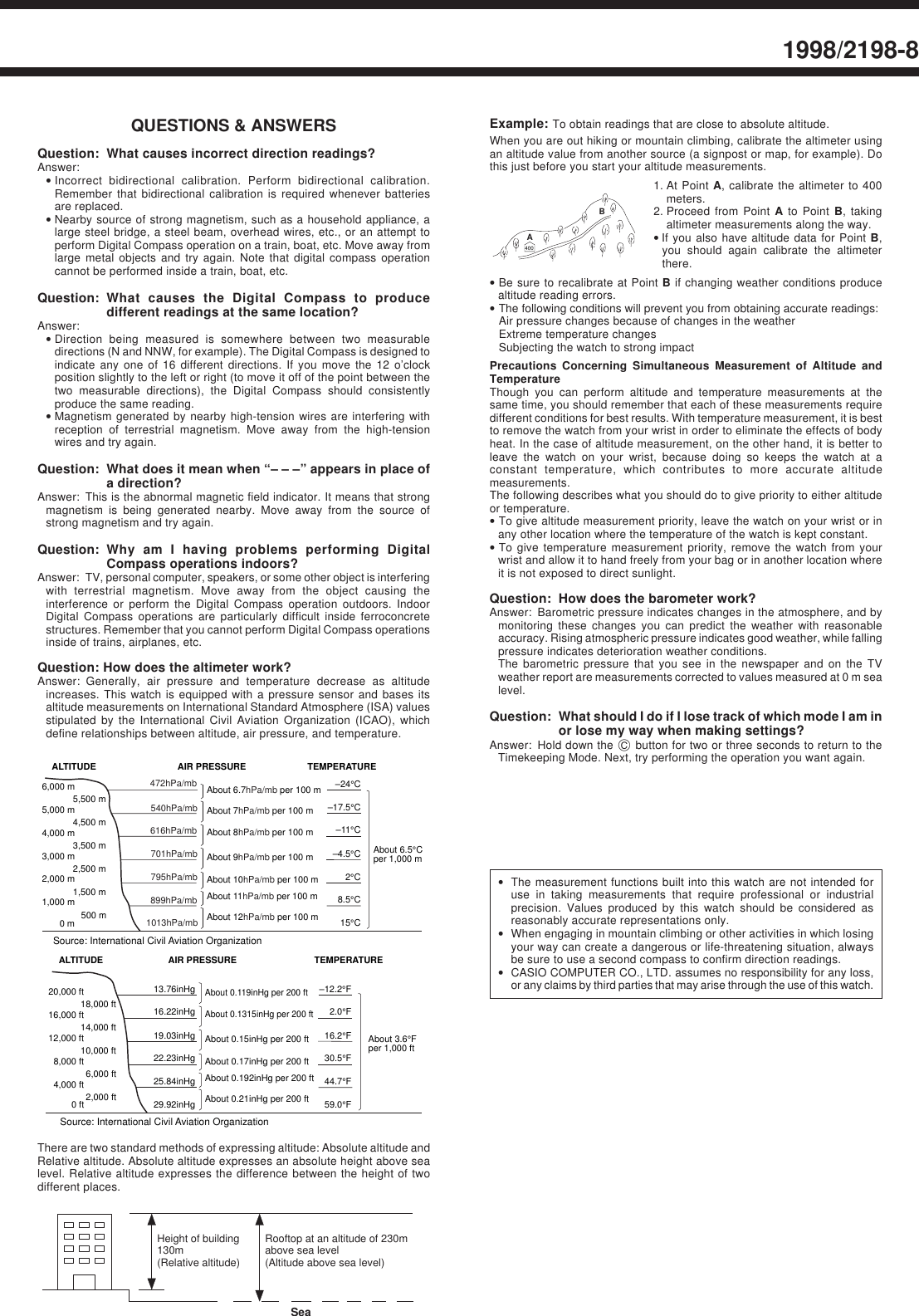 Page 8 of 8 - Casio Casio-Watch-1998-Users-Manual- QW-1998 2198  Casio-watch-1998-users-manual