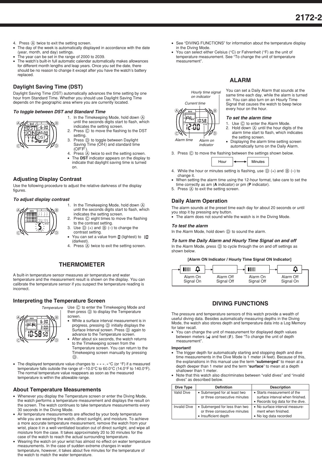 Page 2 of 11 - Casio Casio-Watch-2172-Users-Manual- QW-2172  Casio-watch-2172-users-manual