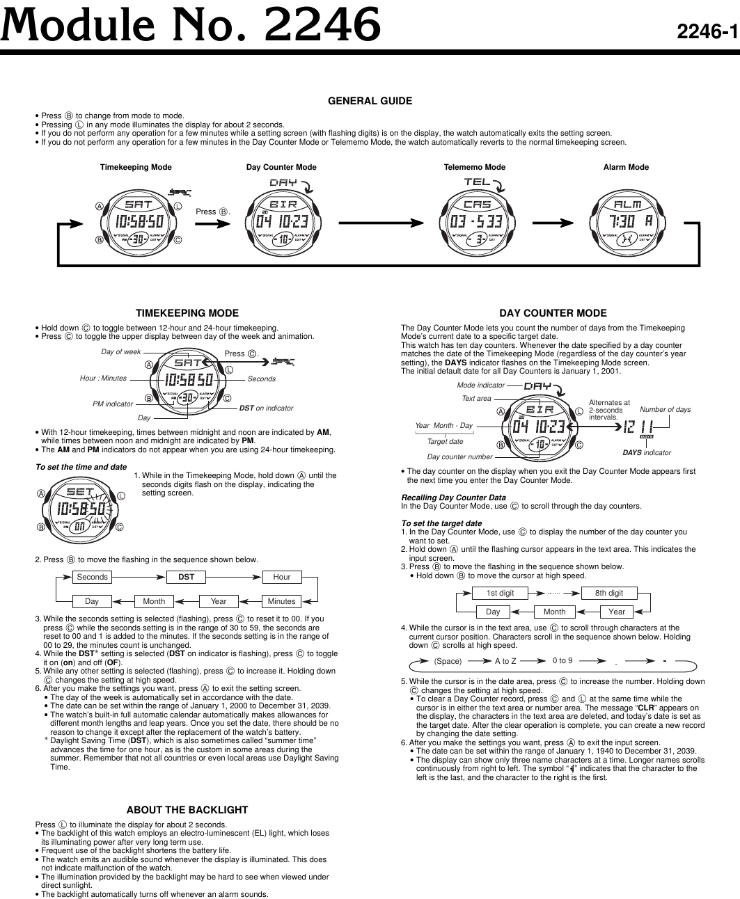 Page 1 of 2 - Casio Casio-Watch-2246-Users-Manual- QW-2246  Casio-watch-2246-users-manual