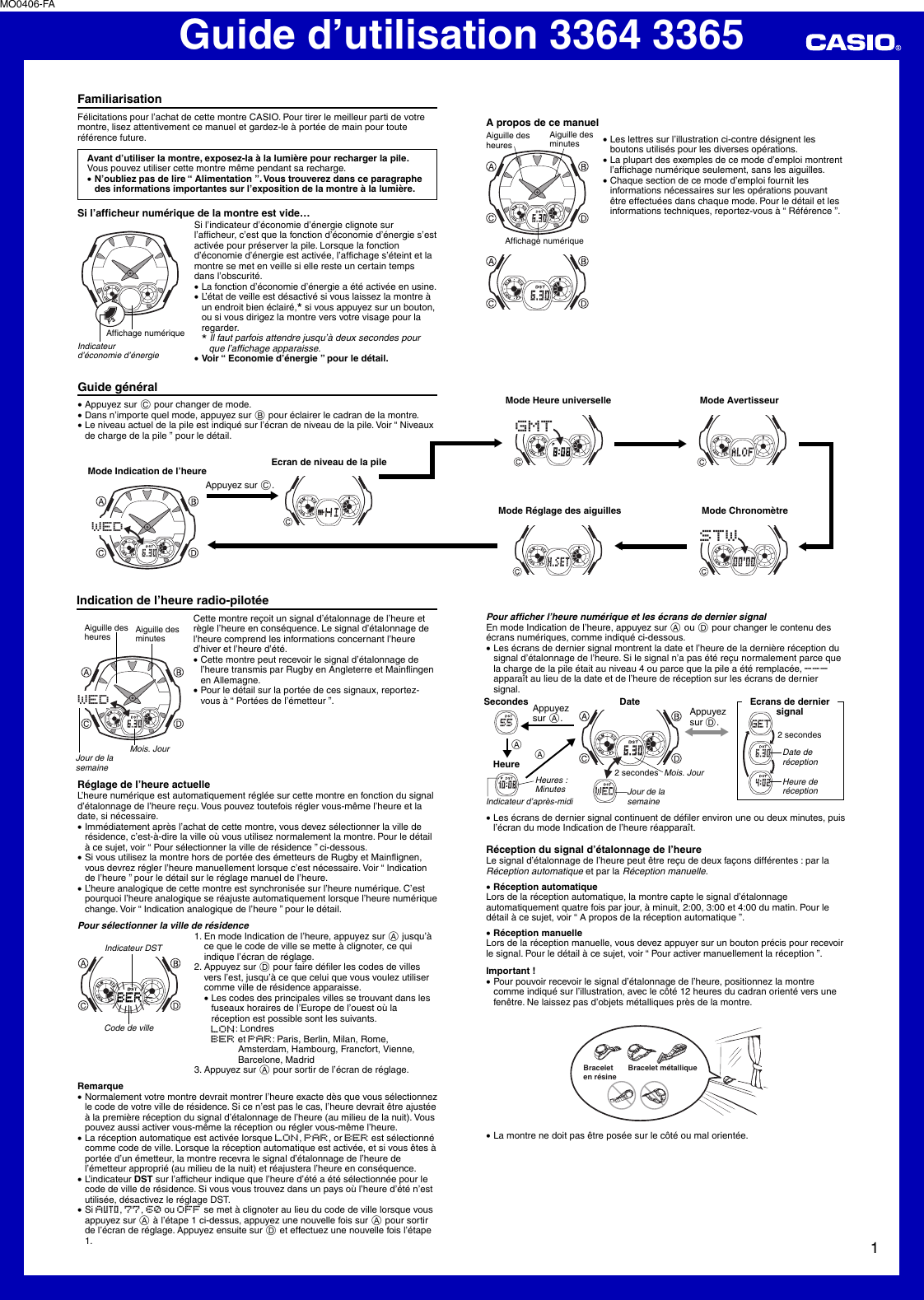 Page 1 of 6 - Casio Casio-Watch-3364-Users-Manual- QW-3364/3365  Casio-watch-3364-users-manual