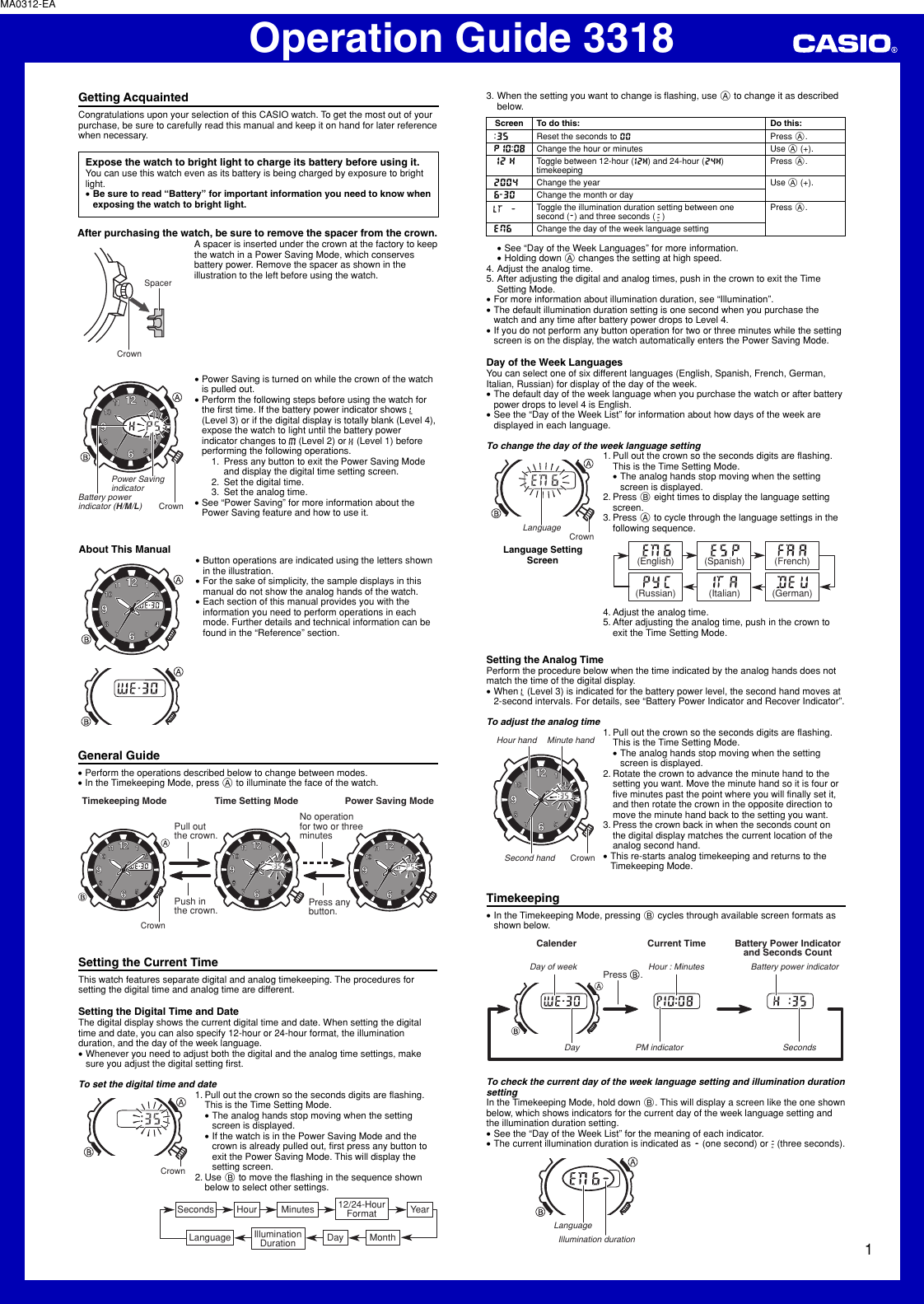 Page 1 of 3 - Casio Casio-Watch-Ma0312-Ea-Users-Manual- QW-3318  Casio-watch-ma0312-ea-users-manual