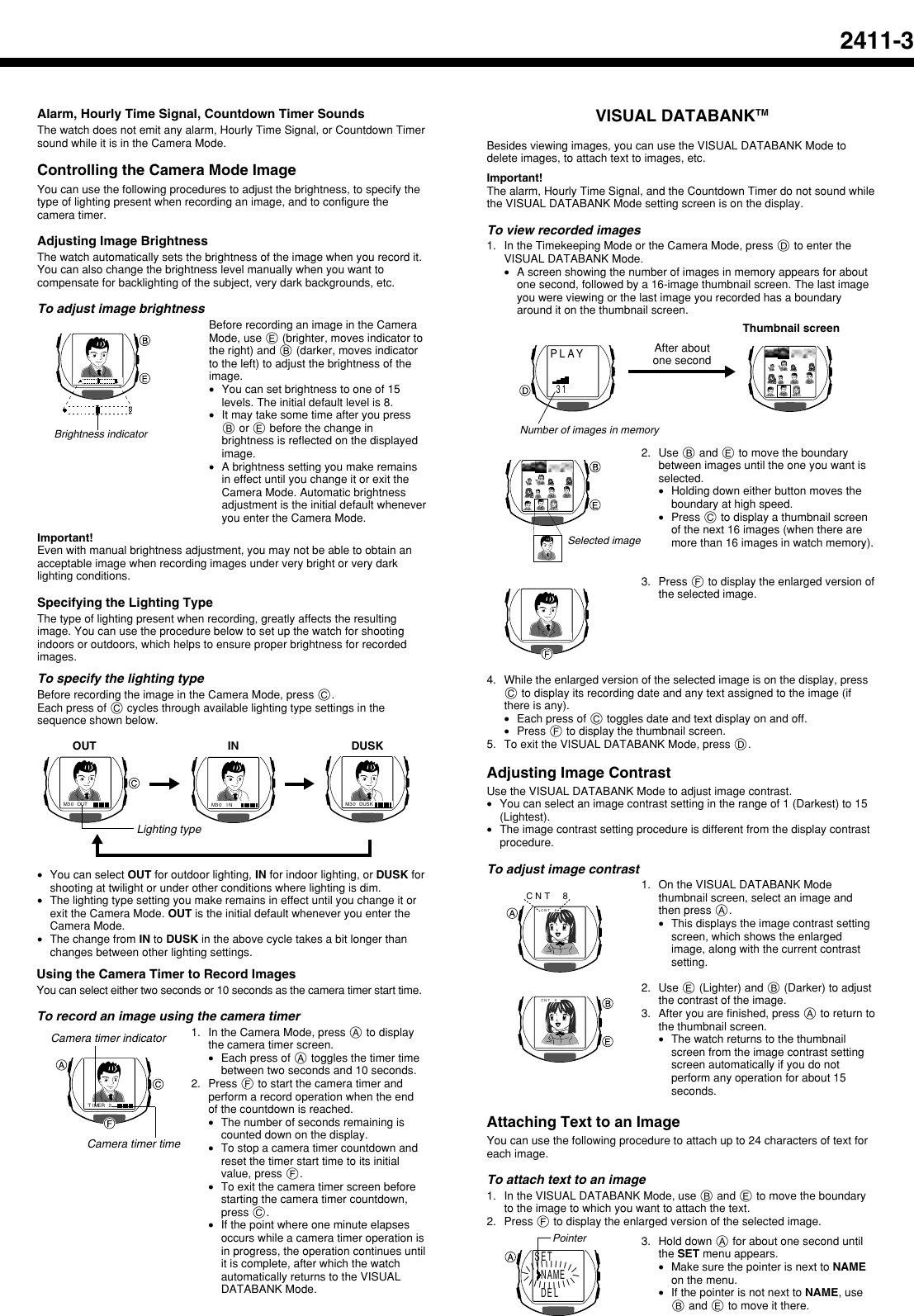 Page 3 of 8 - Casio Casio-Wrist-Camera-2411-Users-Manual- QW-2411  Casio-wrist-camera-2411-users-manual