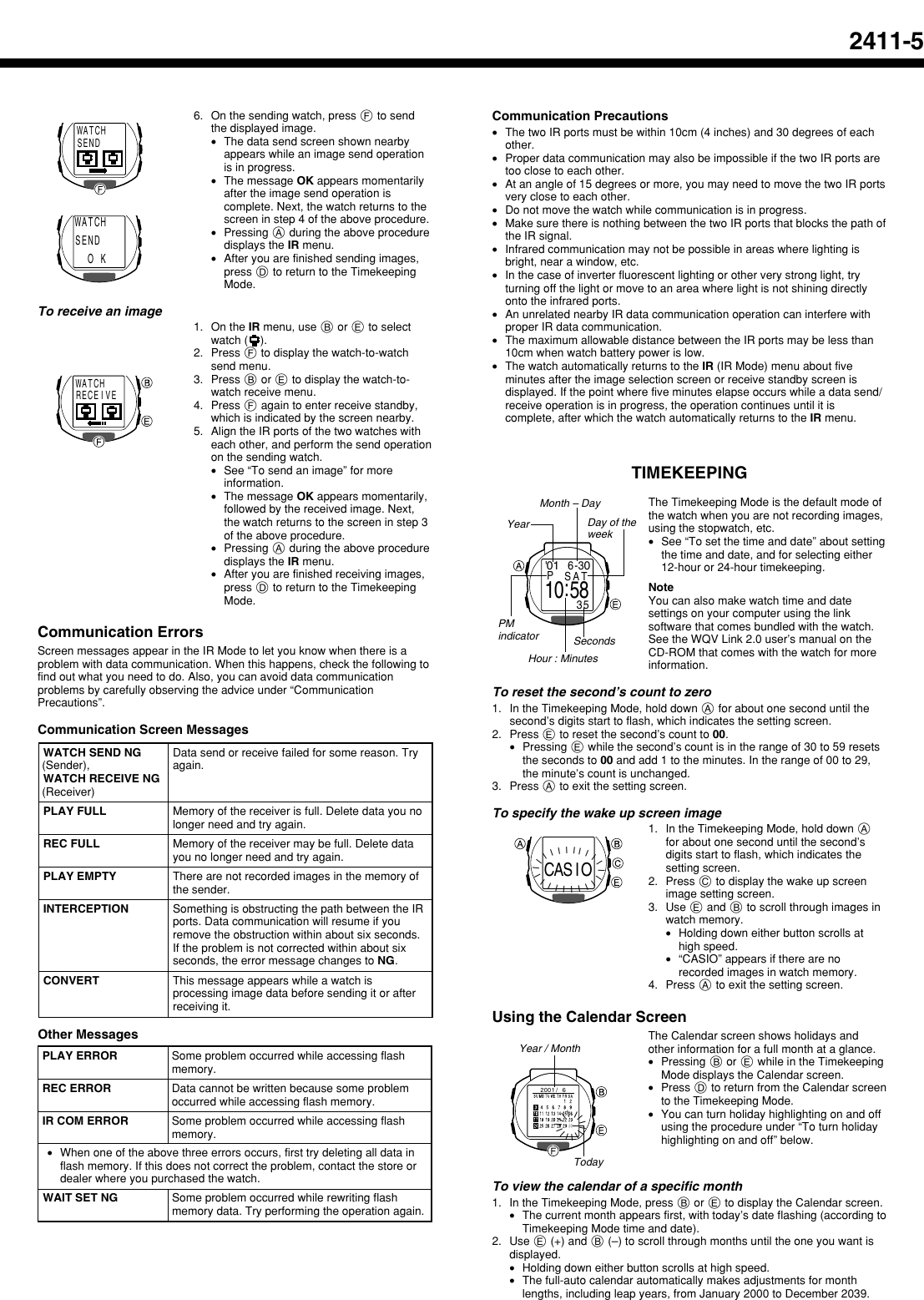 Page 5 of 8 - Casio Casio-Wrist-Camera-2411-Users-Manual- QW-2411  Casio-wrist-camera-2411-users-manual