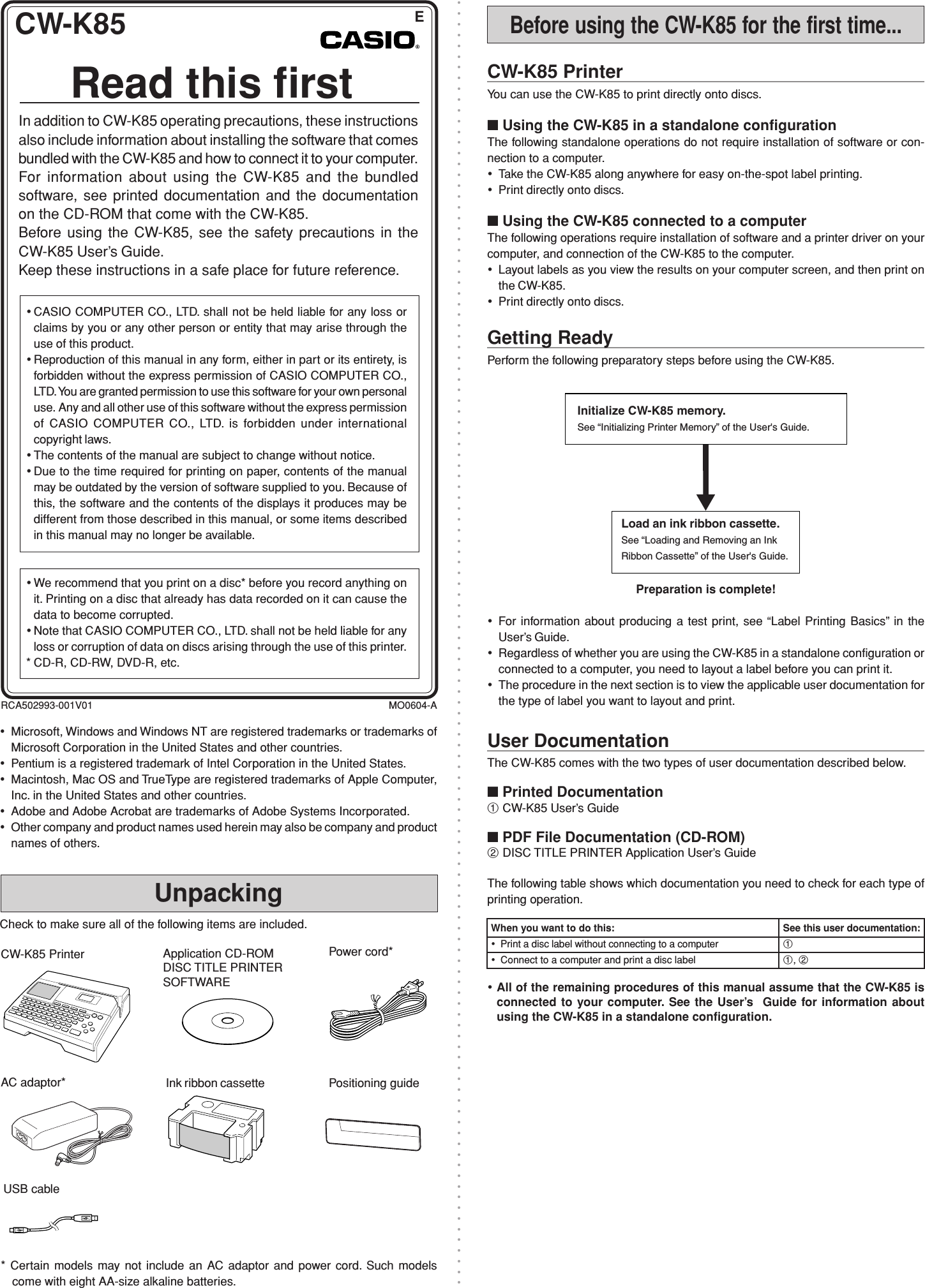 Page 1 of 4 - Casio Cw-K85-Rtf-E CW-K85_Read This First