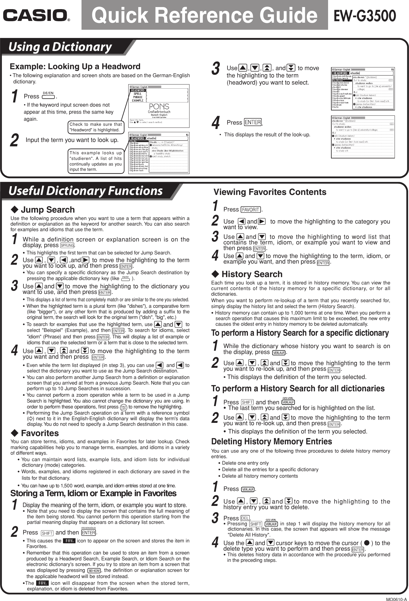 Page 3 of 3 - Casio EW-G3500 Quick Reference Guide EW-G3500_QG QG DE