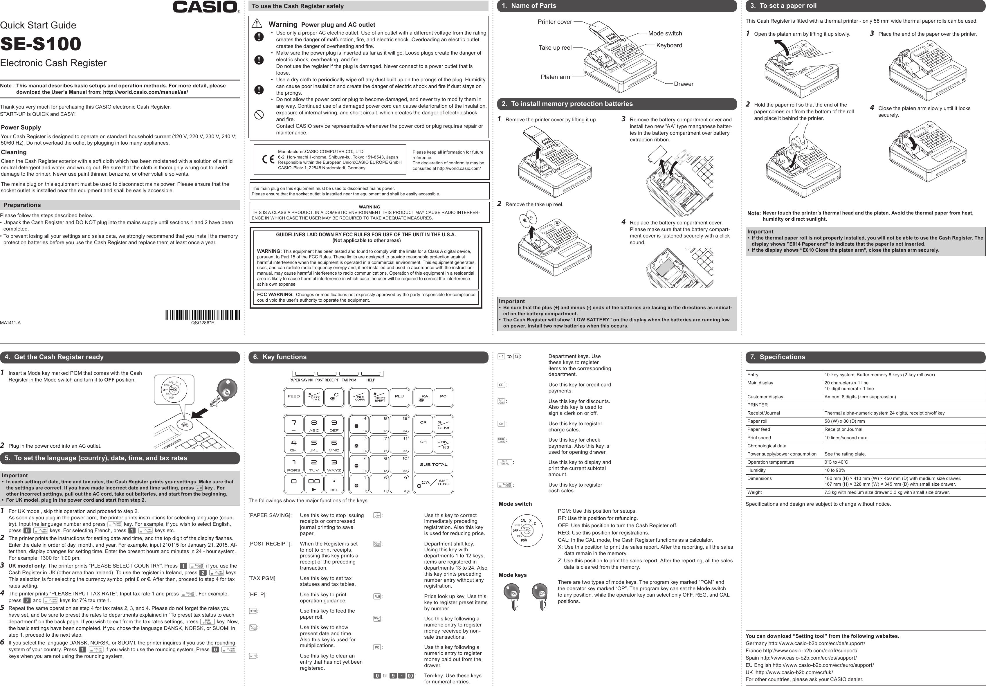 Page 1 of 2 - Casio SE-S100 User Manual  To The A2fdd54e-8649-47a6-b04e-1d615f8e608d