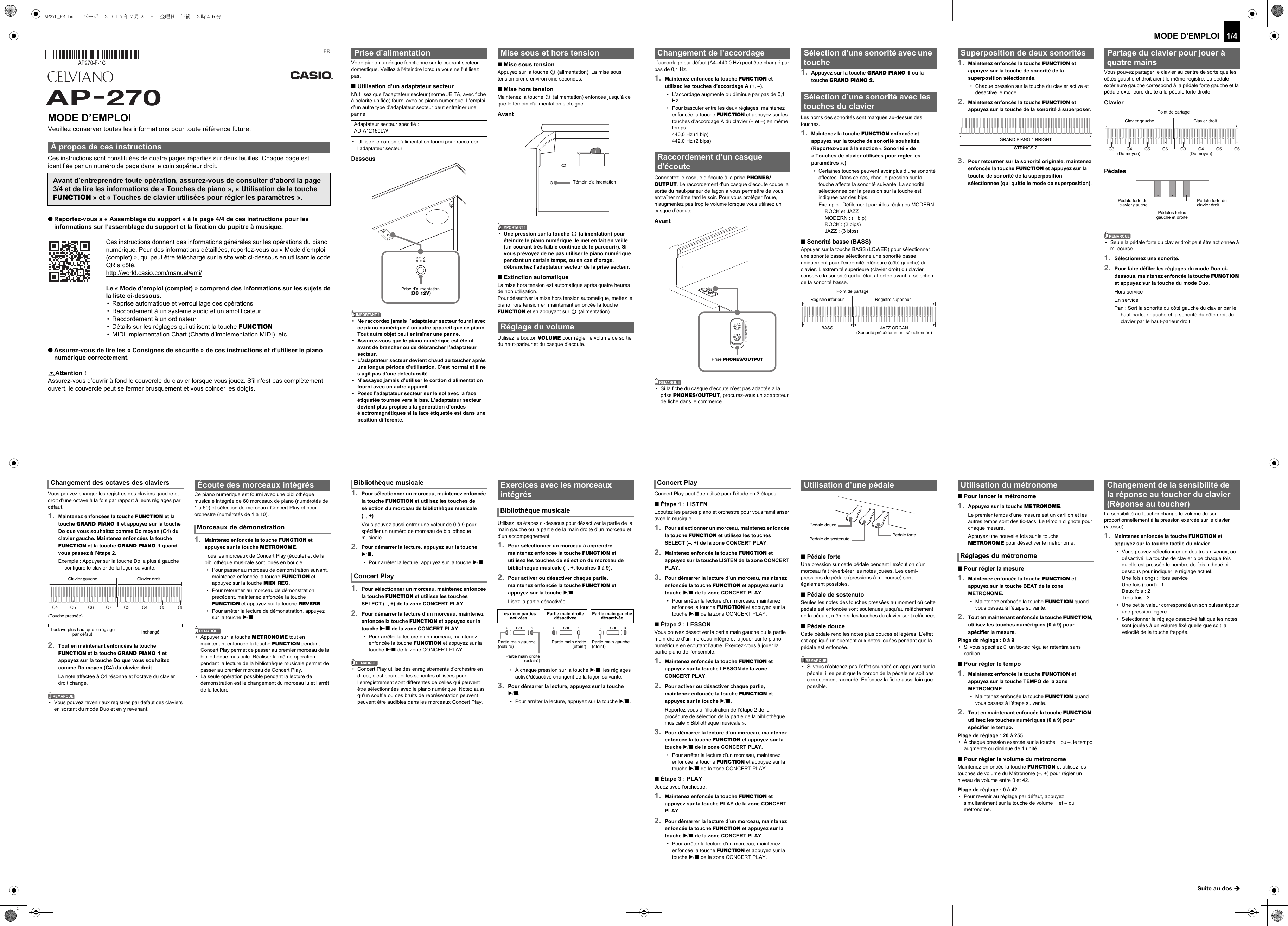 Page 1 of 4 - Casio AP270_FR Web_AP270-F-1C_2C Web AP270-F-1C 2C FR