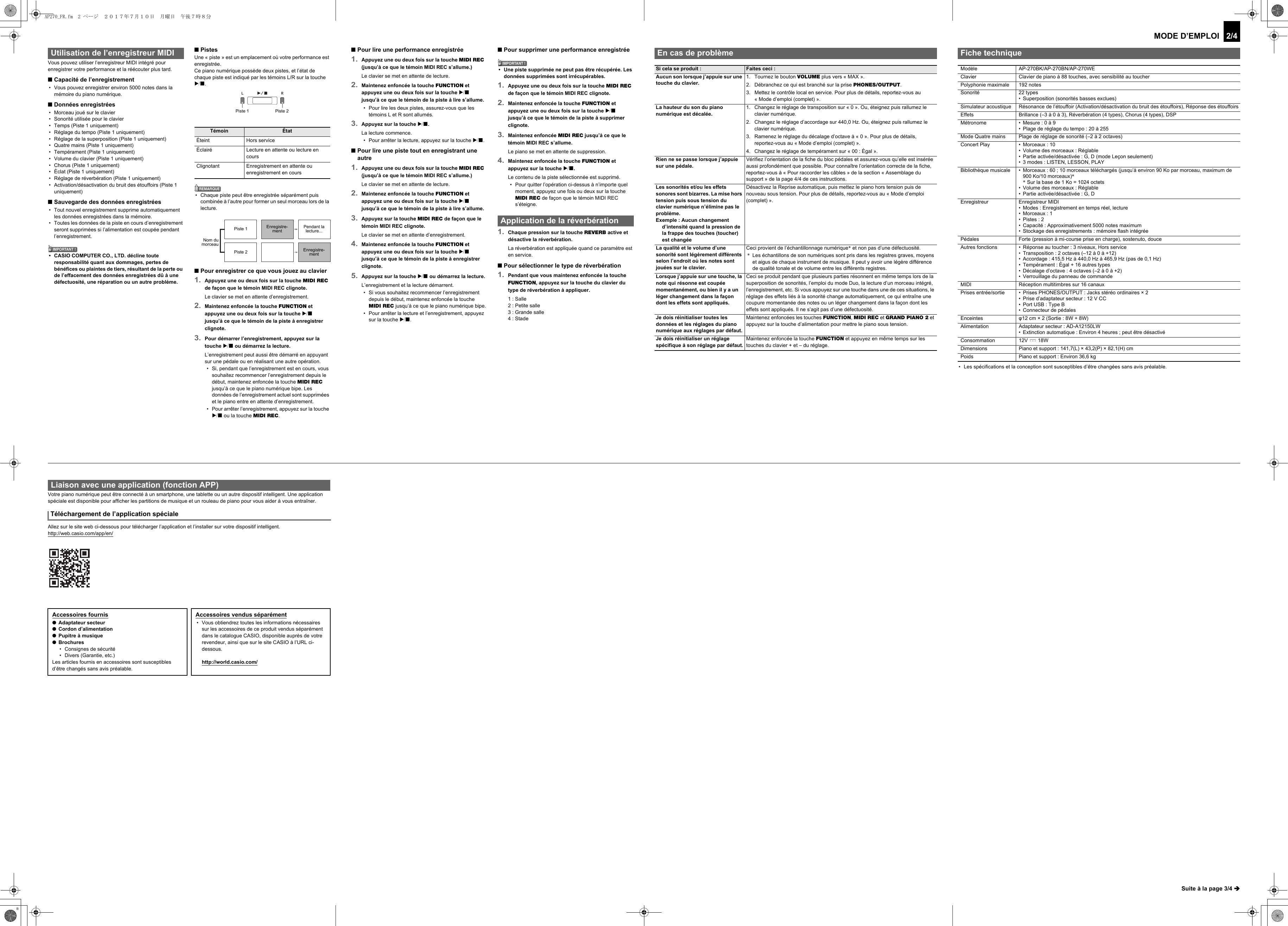 Page 2 of 4 - Casio AP270_FR Web_AP270-F-1C_2C Web AP270-F-1C 2C FR