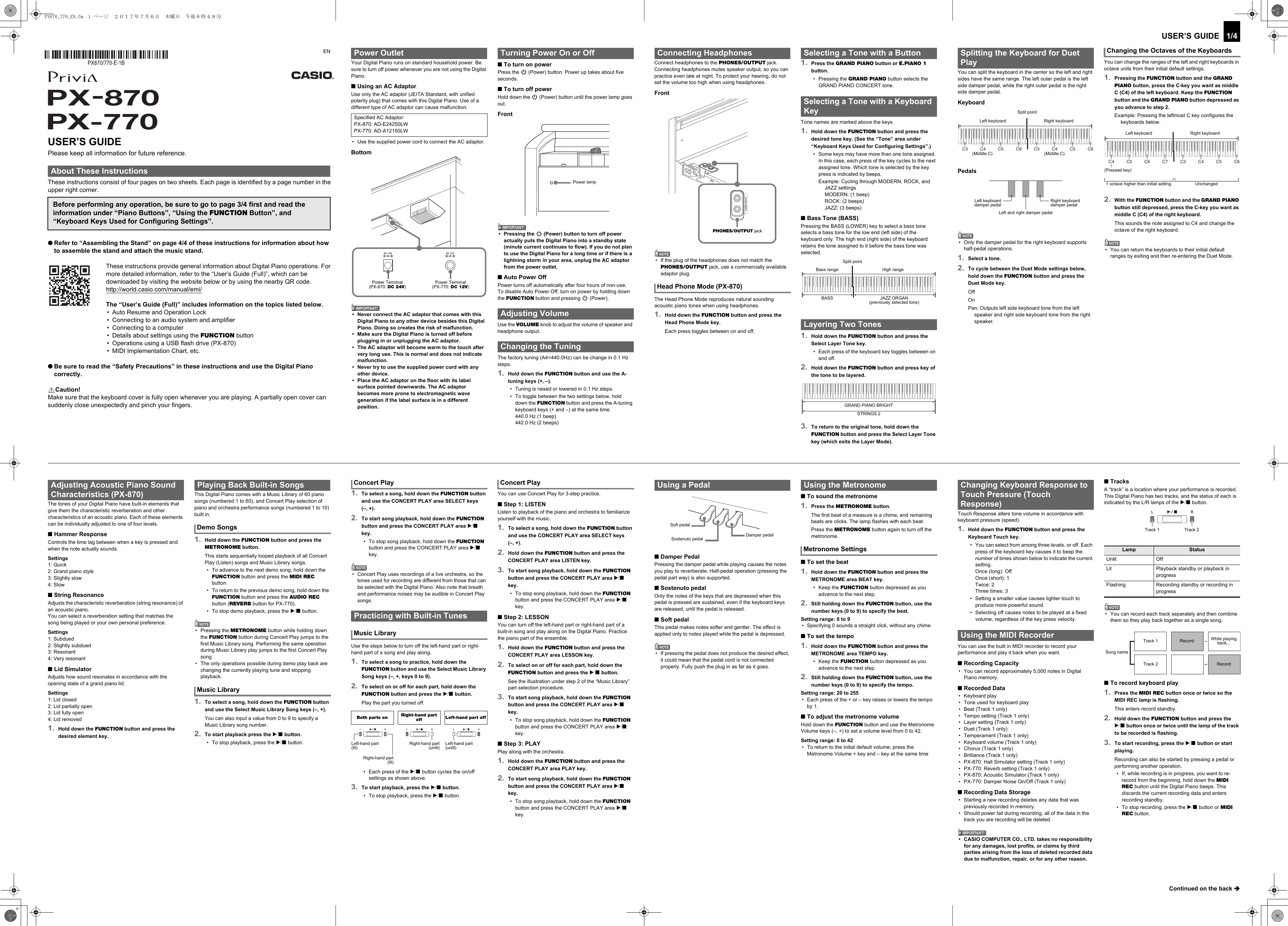 Page 1 of 4 - Casio PX870/770_EN Web_PX870_770-E-1B_2B Web PX870 770-E-1B 2B EN