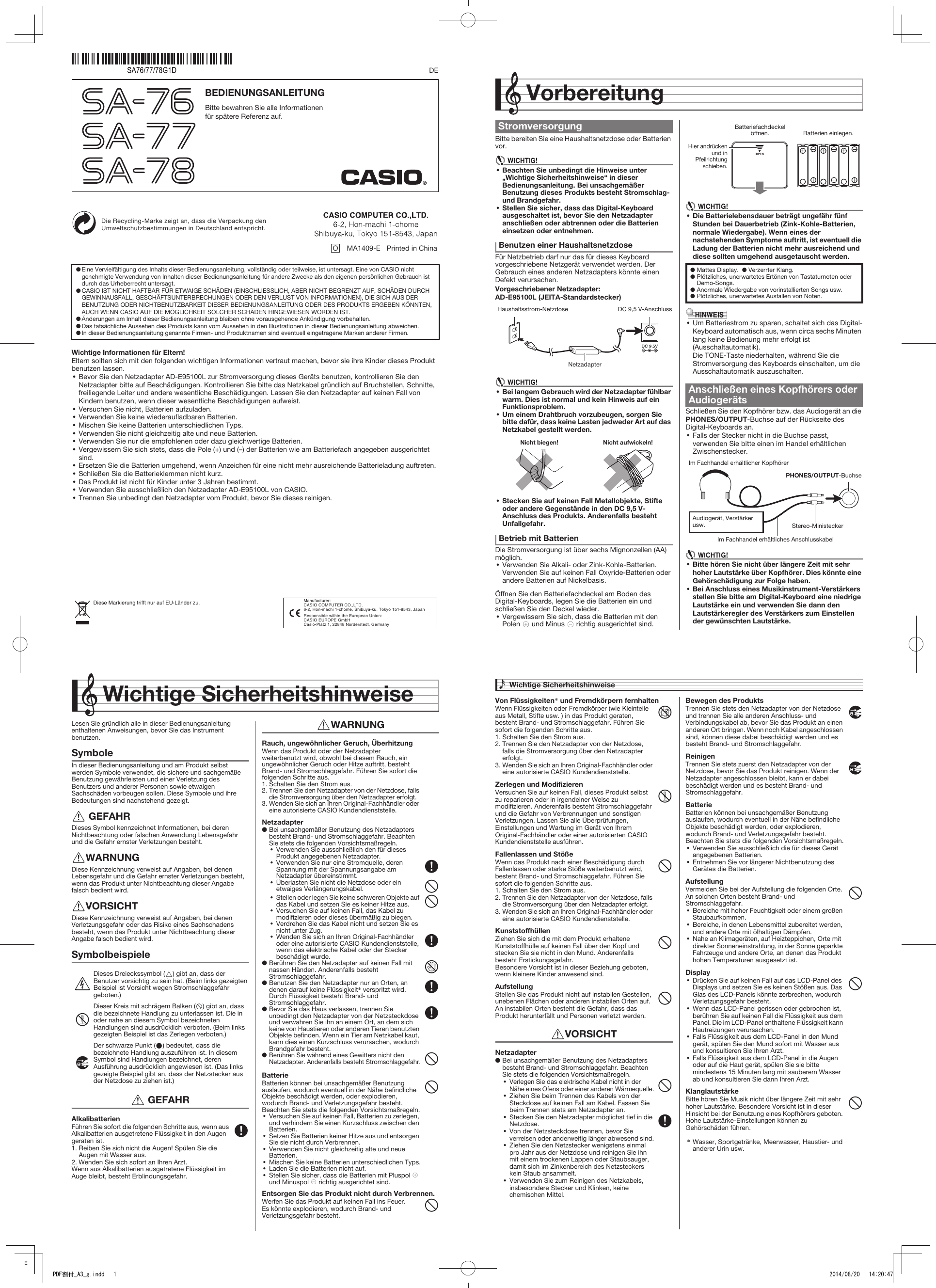 Page 1 of 2 - Casio SA76_77_78_DE Web_SA76_77_78G1D Web SA76 77 78G1D DE