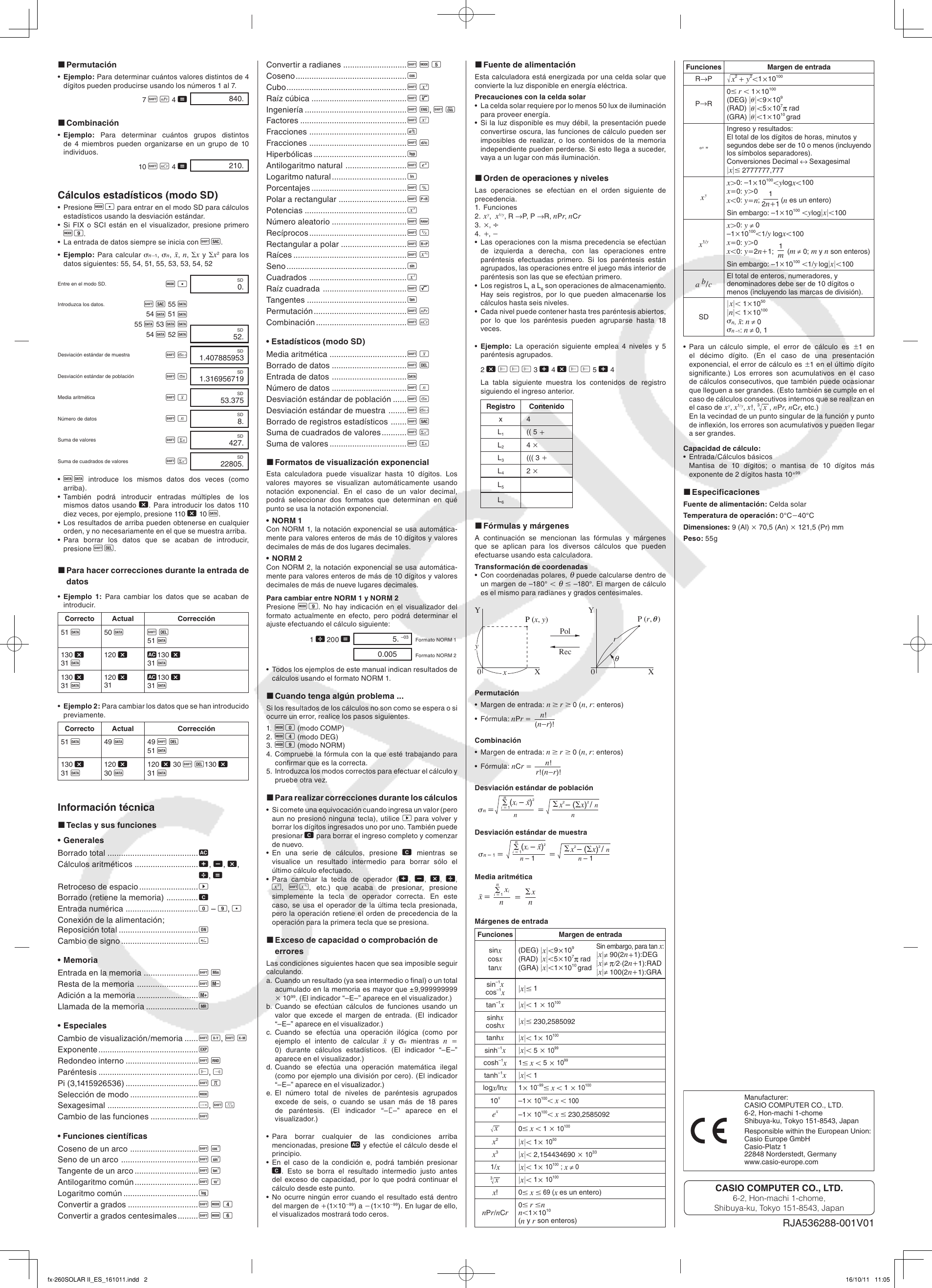 Page 2 of 2 - Casio Fx-260SOLAR II Fx-260SOLARII ES