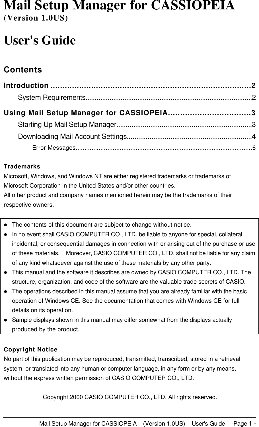 Page 1 of 6 - Casio  Mail Setup Tool Mailtool EN