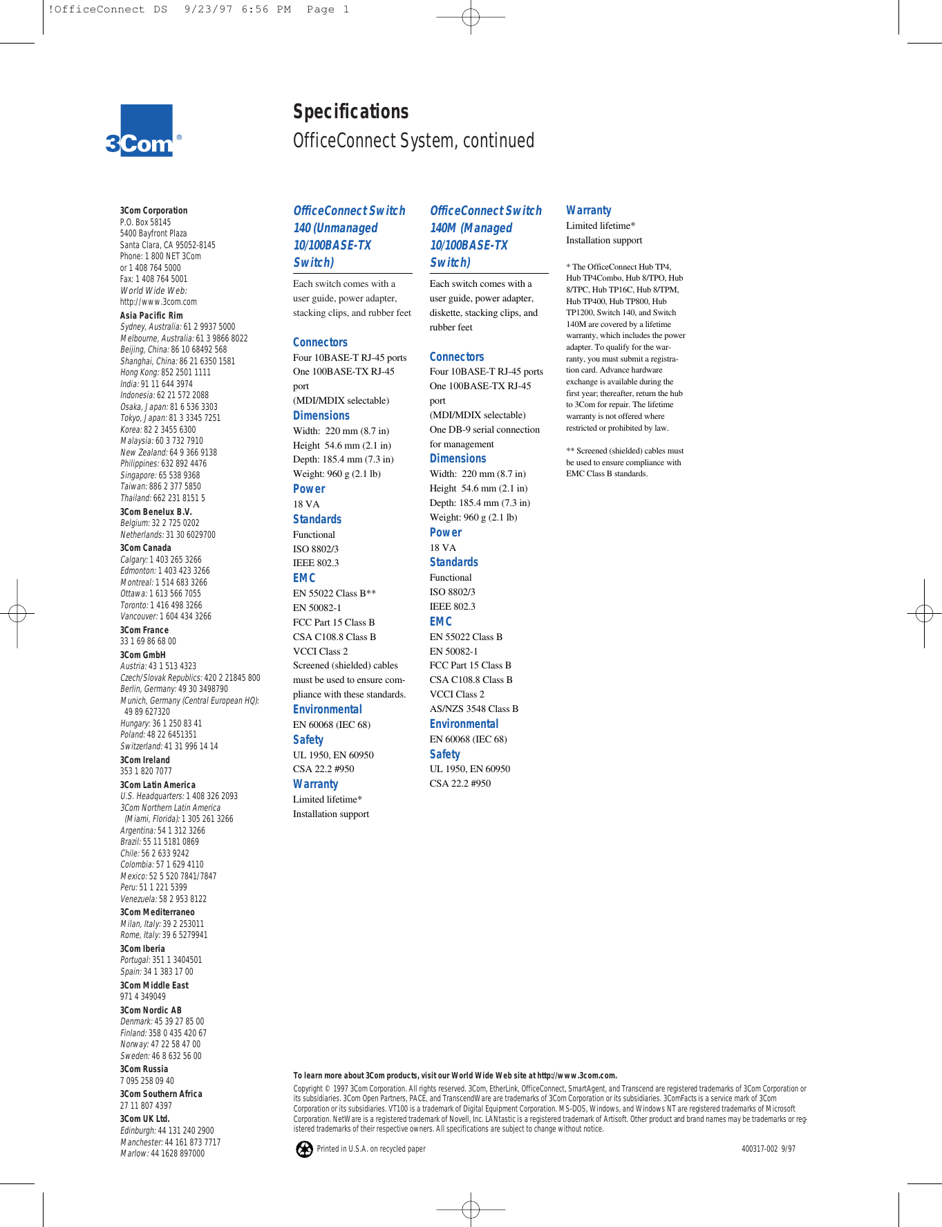 Page 12 of 12 - Castelle Castelle-Office-Connect-Users-Manual- OfficeConnect Hubs And Switches  Castelle-office-connect-users-manual