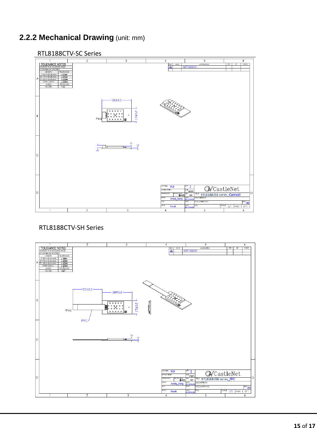 15 of 172.2.2 Mechanical Drawing (unit: mm) RTL8188CTV‐SCSeriesRTL8188CTV‐SHSeries