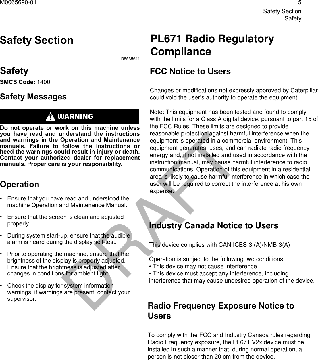 Page 5 of Caterpillar PL671 Digital Transmission System User Manual 