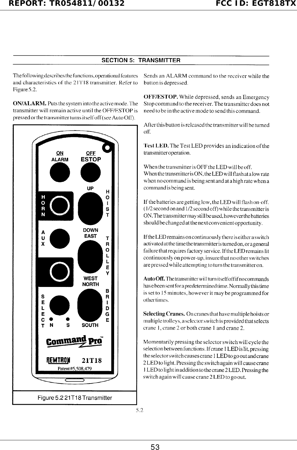 REPORT: TR054811/00132                                FCC ID: EGT818TX53