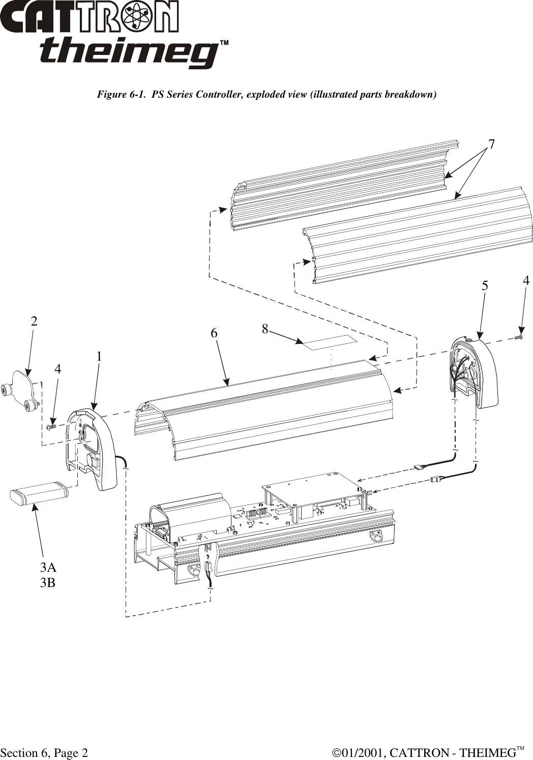  Section 6, Page 2  01/2001, CATTRON - THEIMEGTM  Figure 6-1.  PS Series Controller, exploded view (illustrated parts breakdown)  745681423A3B