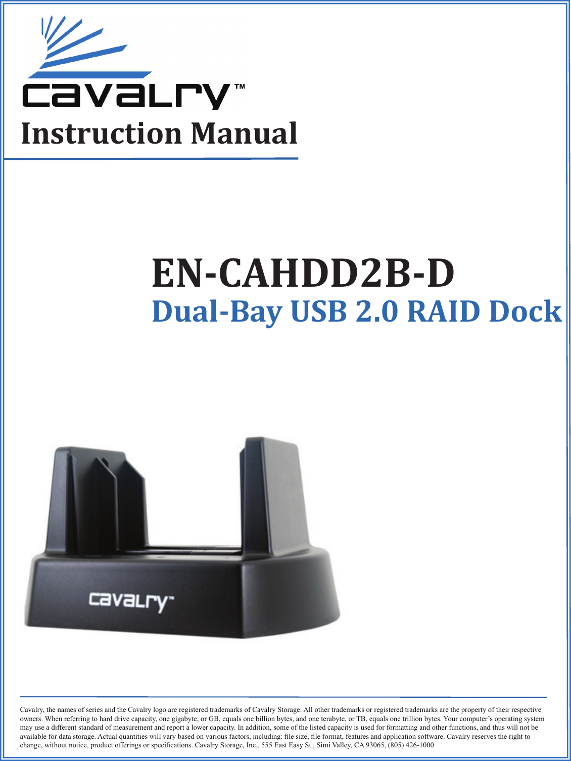 Page 1 of 11 - Cavalry-Storage Cavalry-Storage-En-Cahdd2B-D-Users-Manual-  Cavalry-storage-en-cahdd2b-d-users-manual