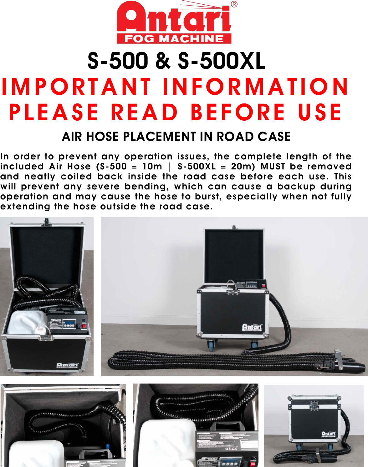 Antari S 500 Snow Machine Air Hose Guide User Manual