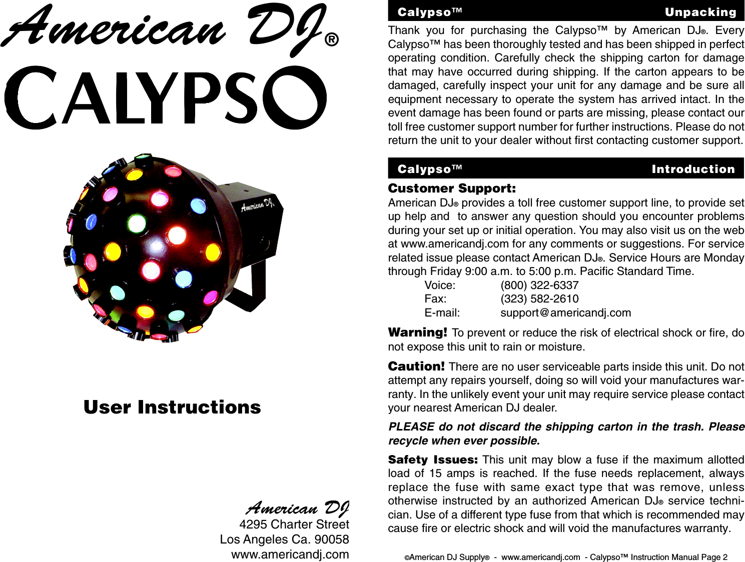 Page 1 of 4 - Calypso  User Manual