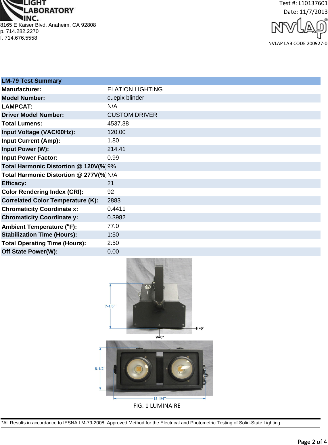 Page 2 of 8 - Elation Cuepix Blinder Ww2 Photometric  Report Tool_FloodReportPE User Manual