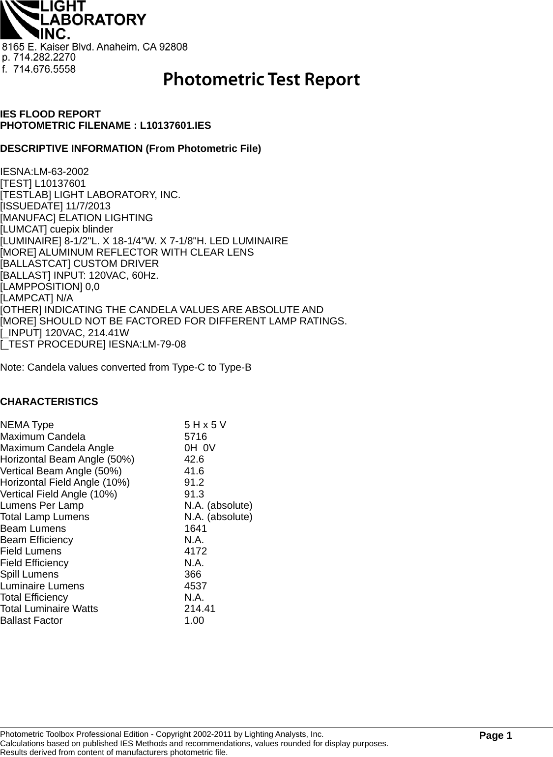 Page 5 of 8 - Elation Cuepix Blinder Ww2 Photometric  Report Tool_FloodReportPE User Manual