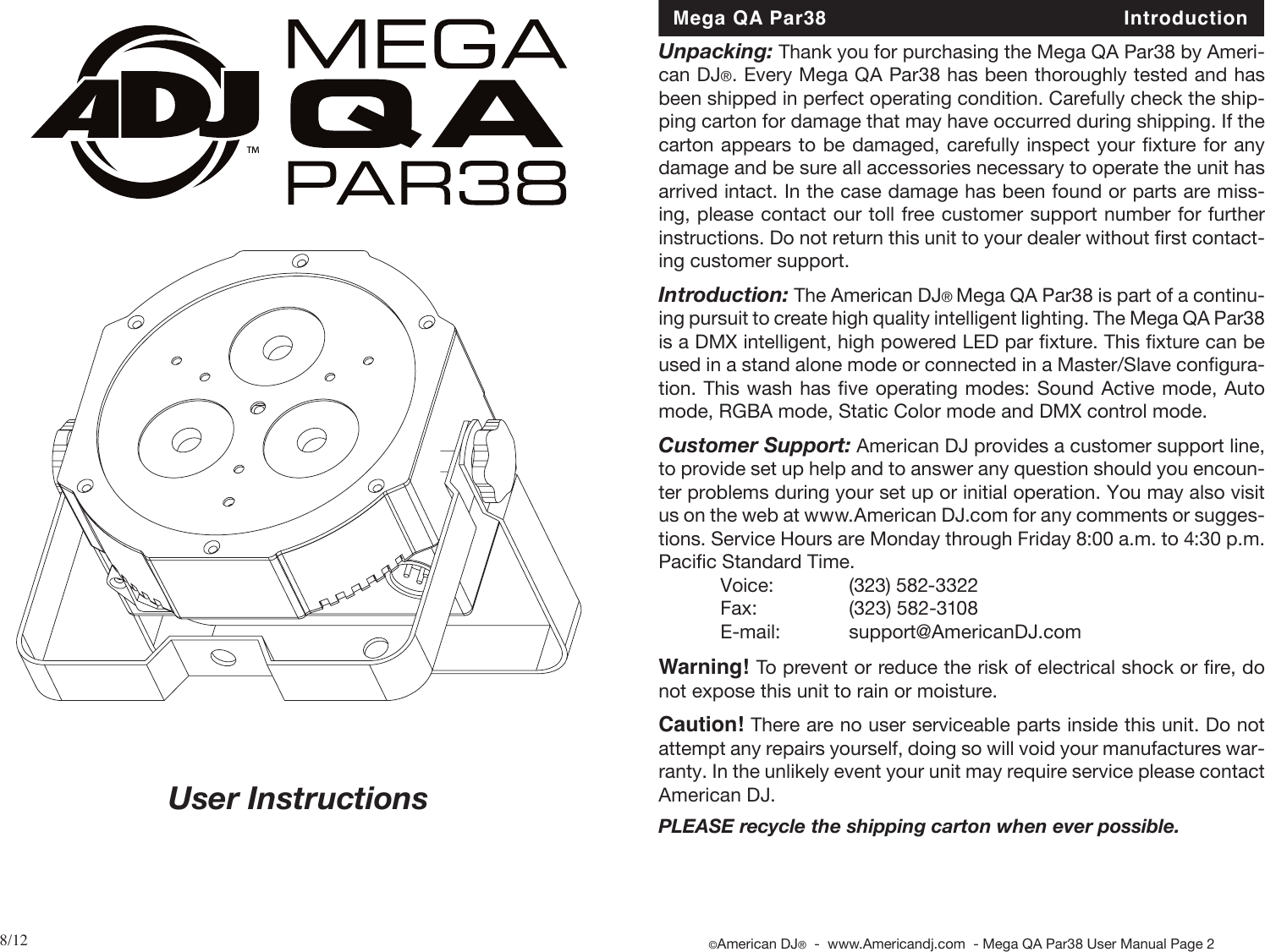 Page 1 of 12 - Mega Qa Par38 Cdb Mega_qa_par38 User Manual
