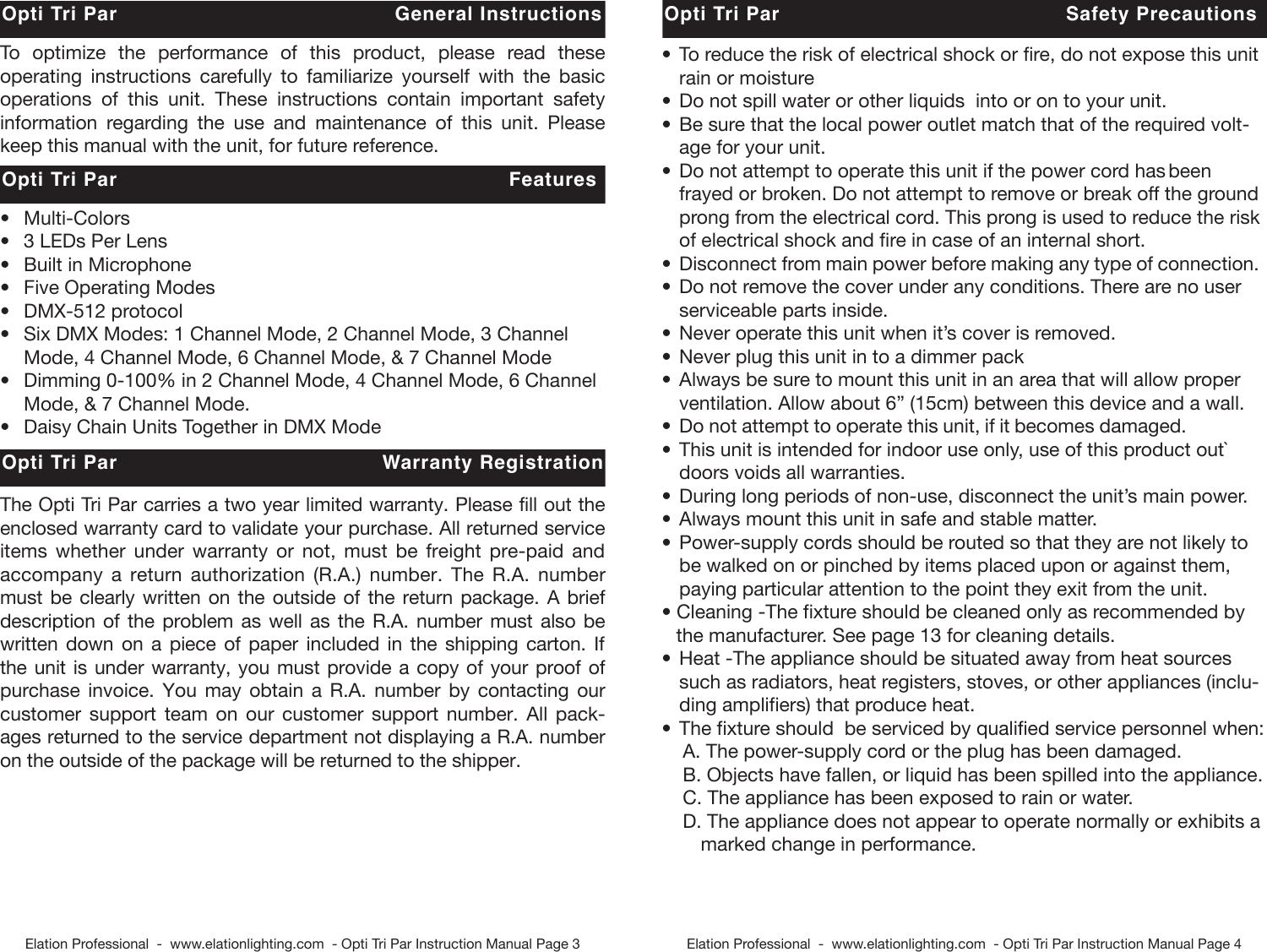 Page 2 of 8 - Opti Tri Par User Manual