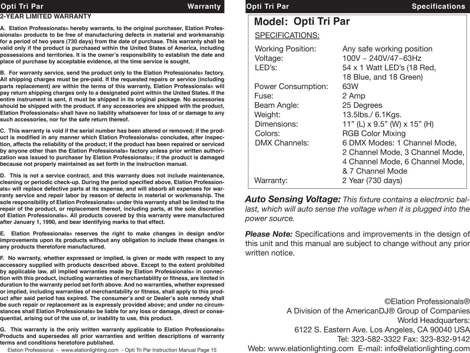 Page 8 of 8 - Opti Tri Par User Manual