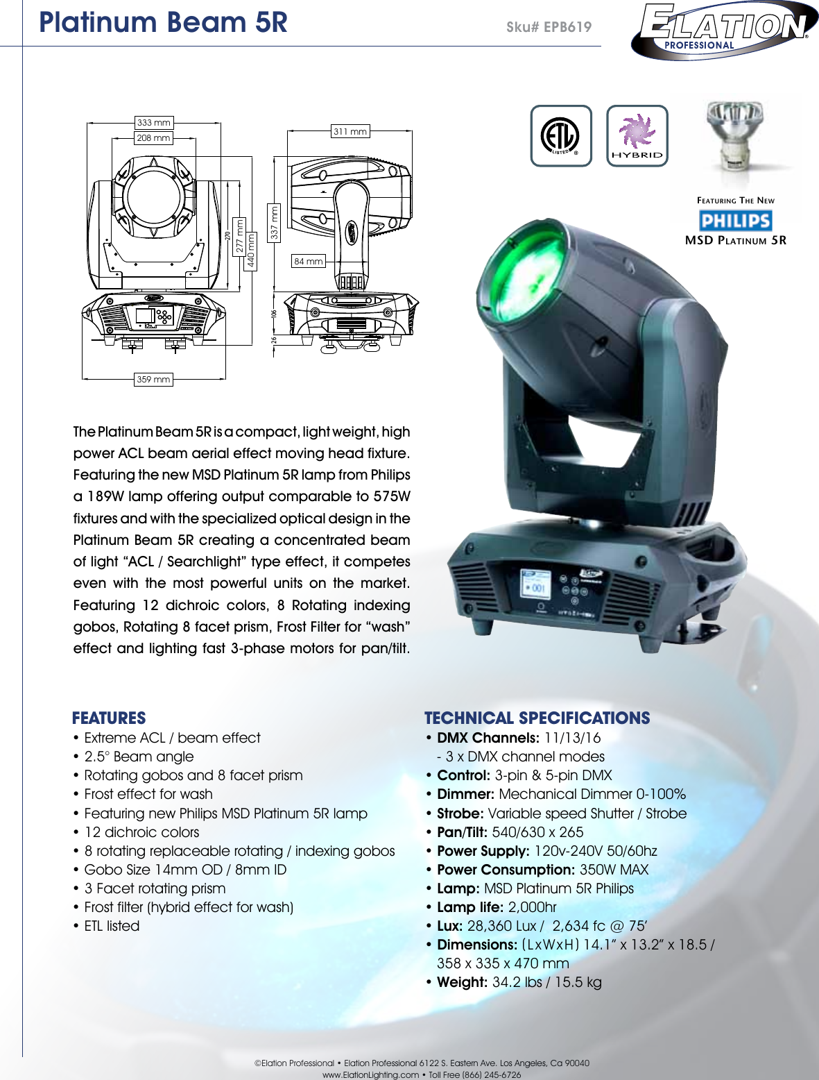 Page 1 of 3 - Platinum-Beam-5R-Cutsheet User Manual