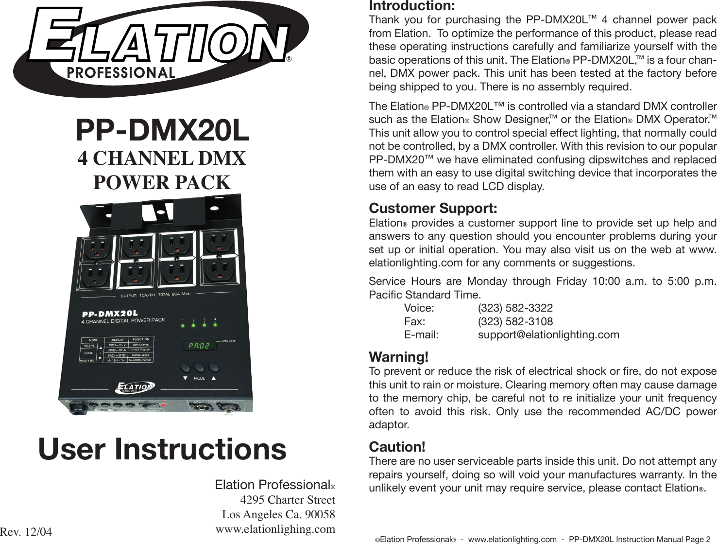 Page 1 of 4 - Pp-Dmx20L User Manual