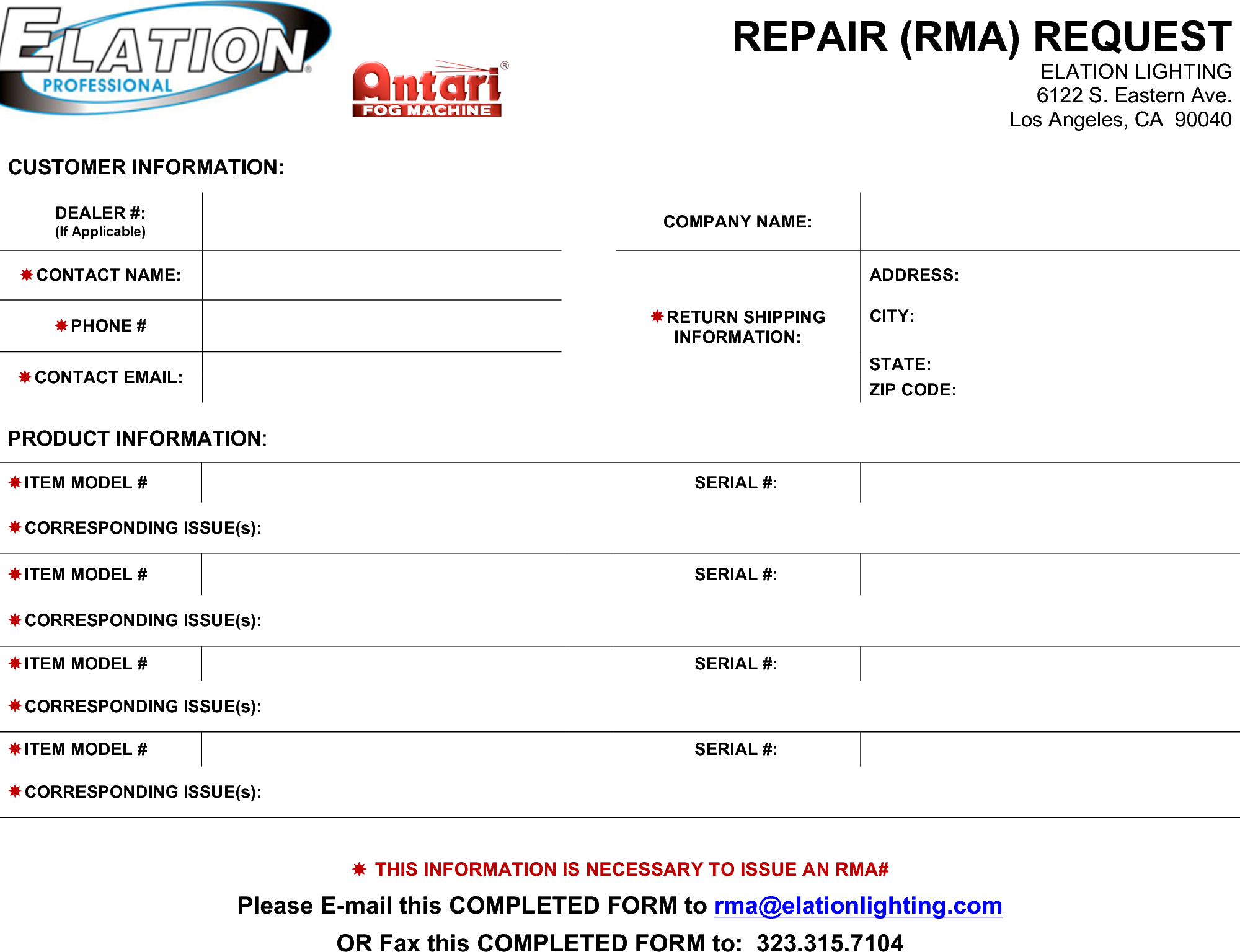 Page 1 of 1 - Return Merchandise Authorization Request Form User Manual