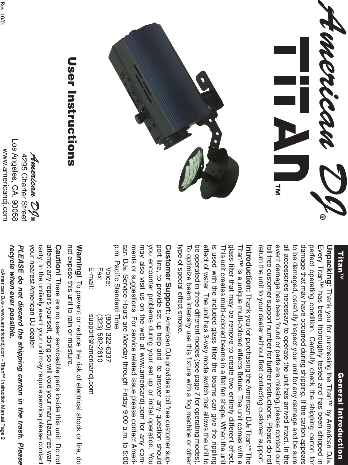 Page 1 of 6 - Titan 1 User Manual