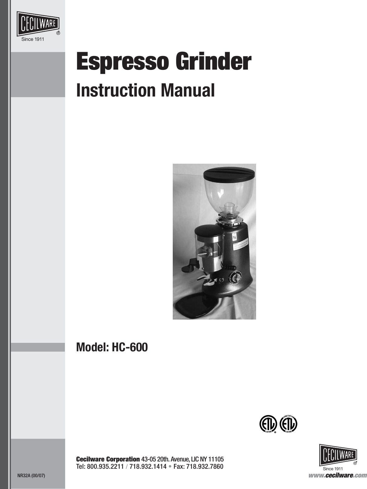 Cecilware Hc600 Users Manual Espresso 
